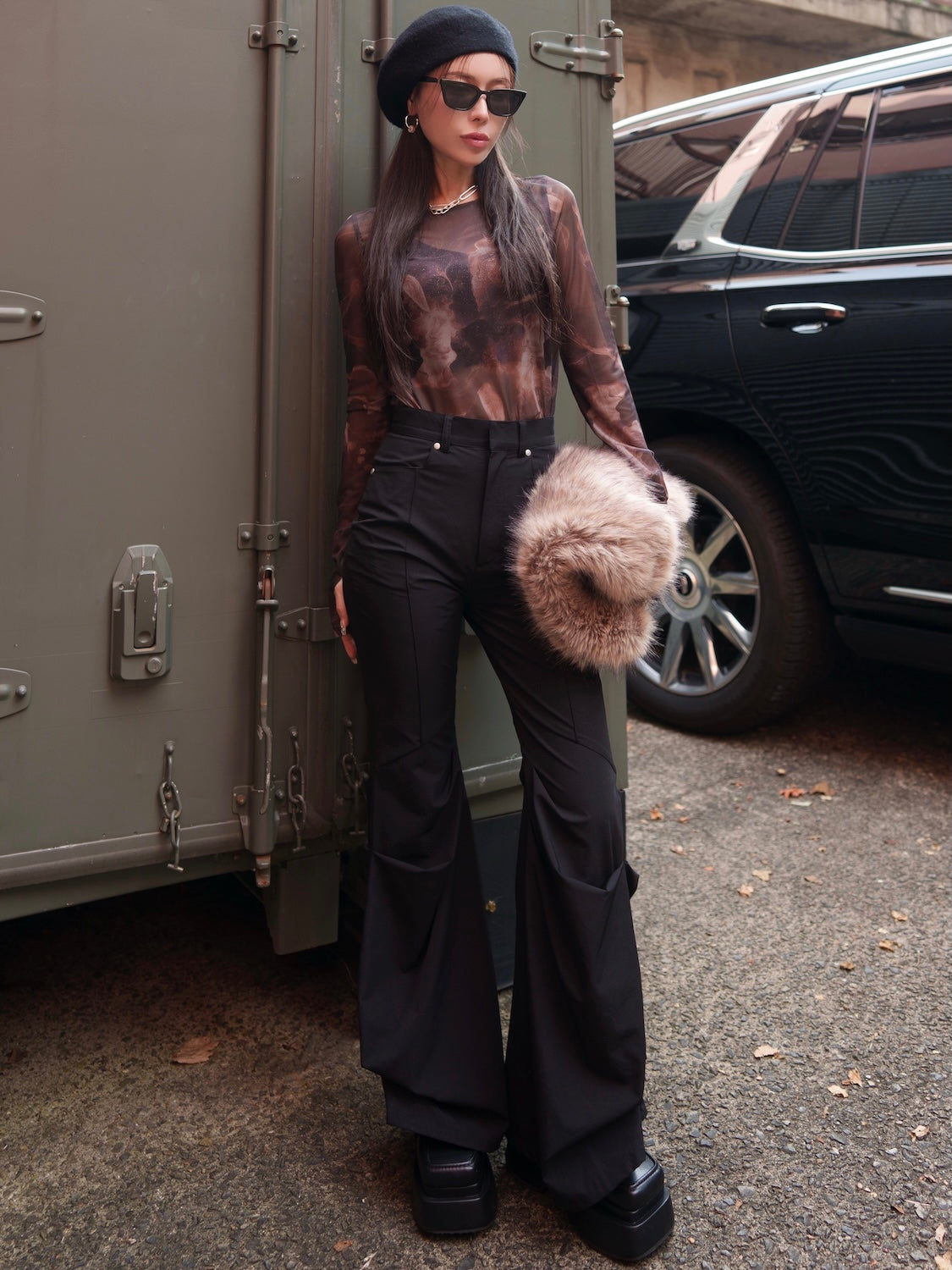 Stretch ドレープフレア パンツ