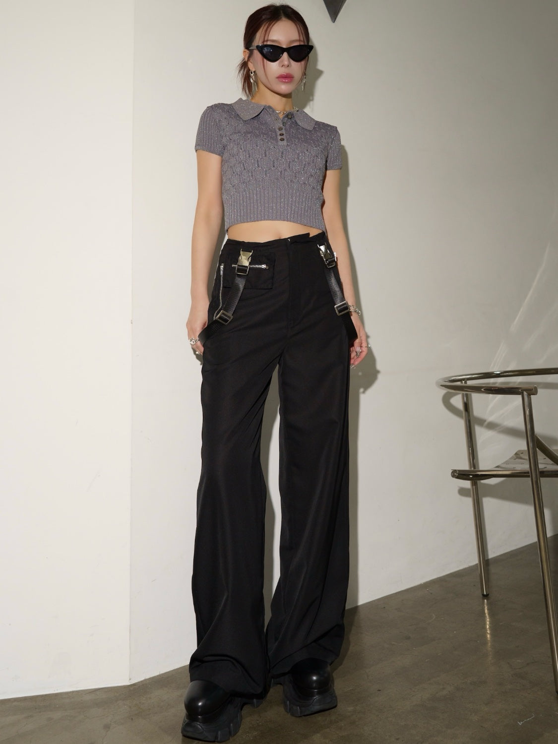 ラメ エンボス KNIT ポロシャツ