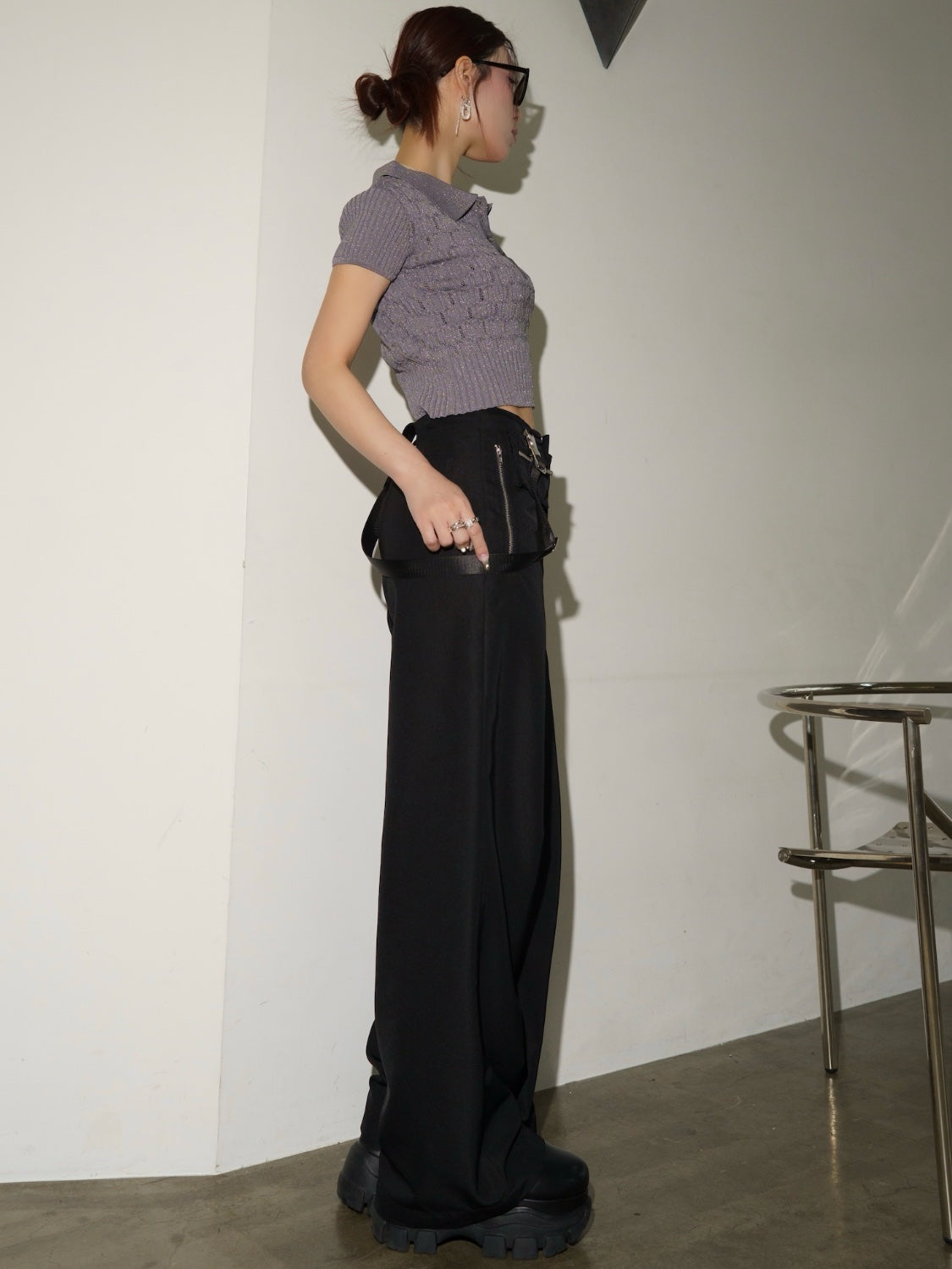 ラメ エンボス KNIT ポロシャツ