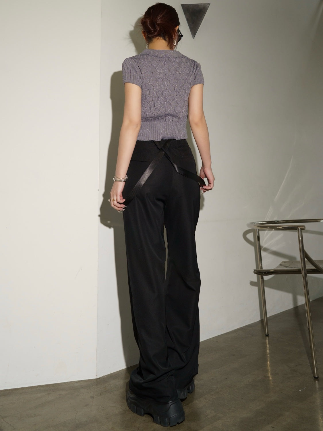 ラメ エンボス KNIT ポロシャツ