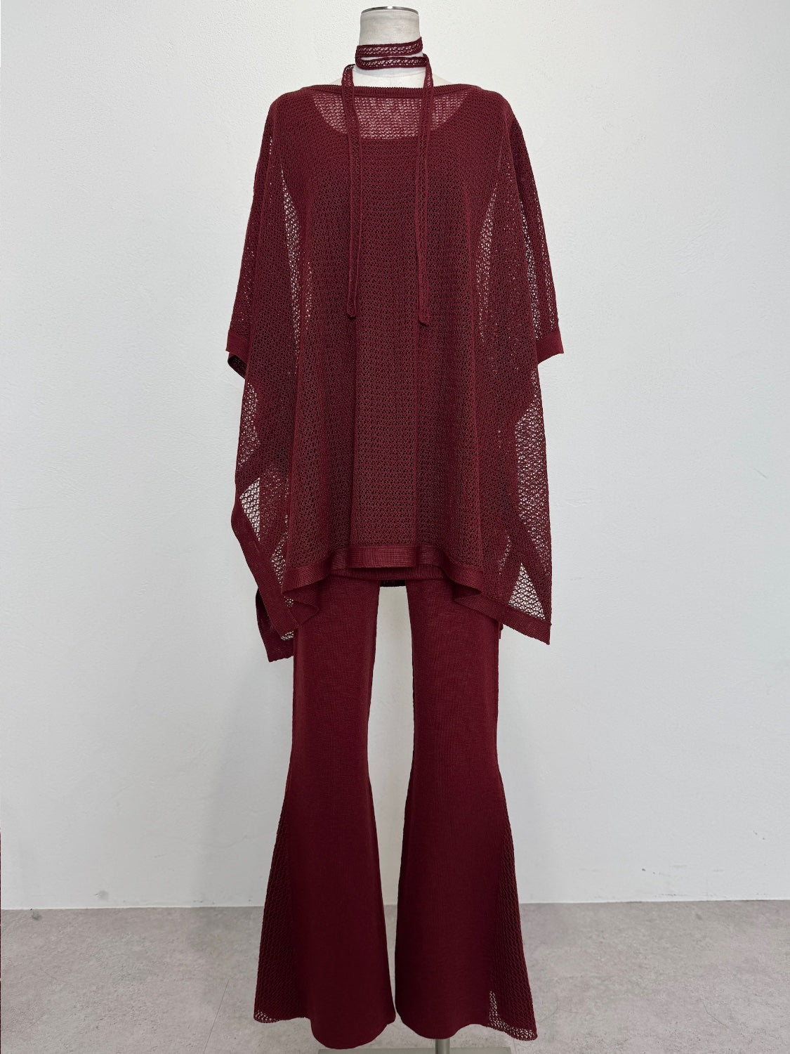 3ピース シアーメッシュ KNIT ポンチョ Set