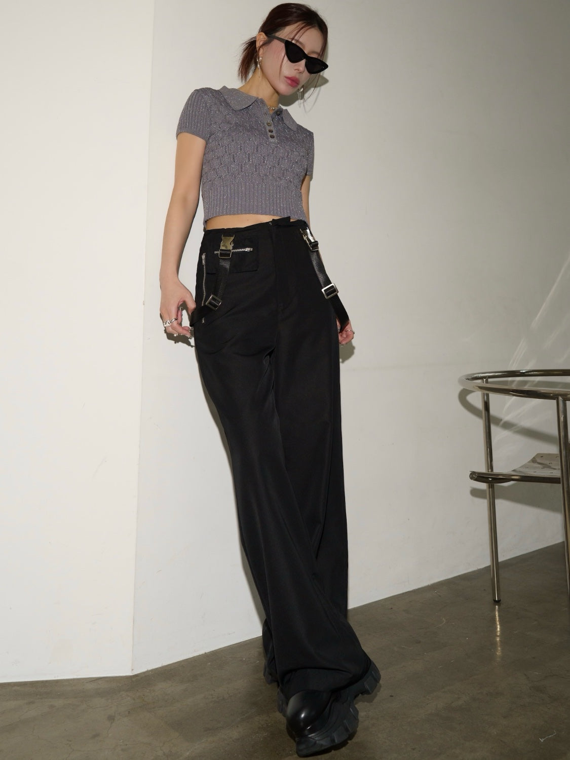 ラメ エンボス KNIT ポロシャツ