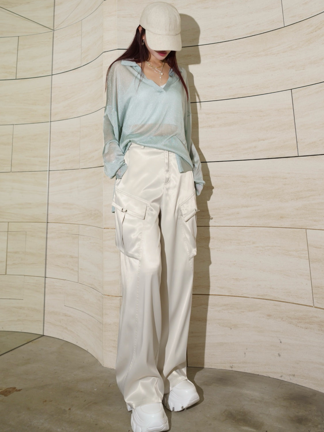 ラメ シアー KNIT スキッパー