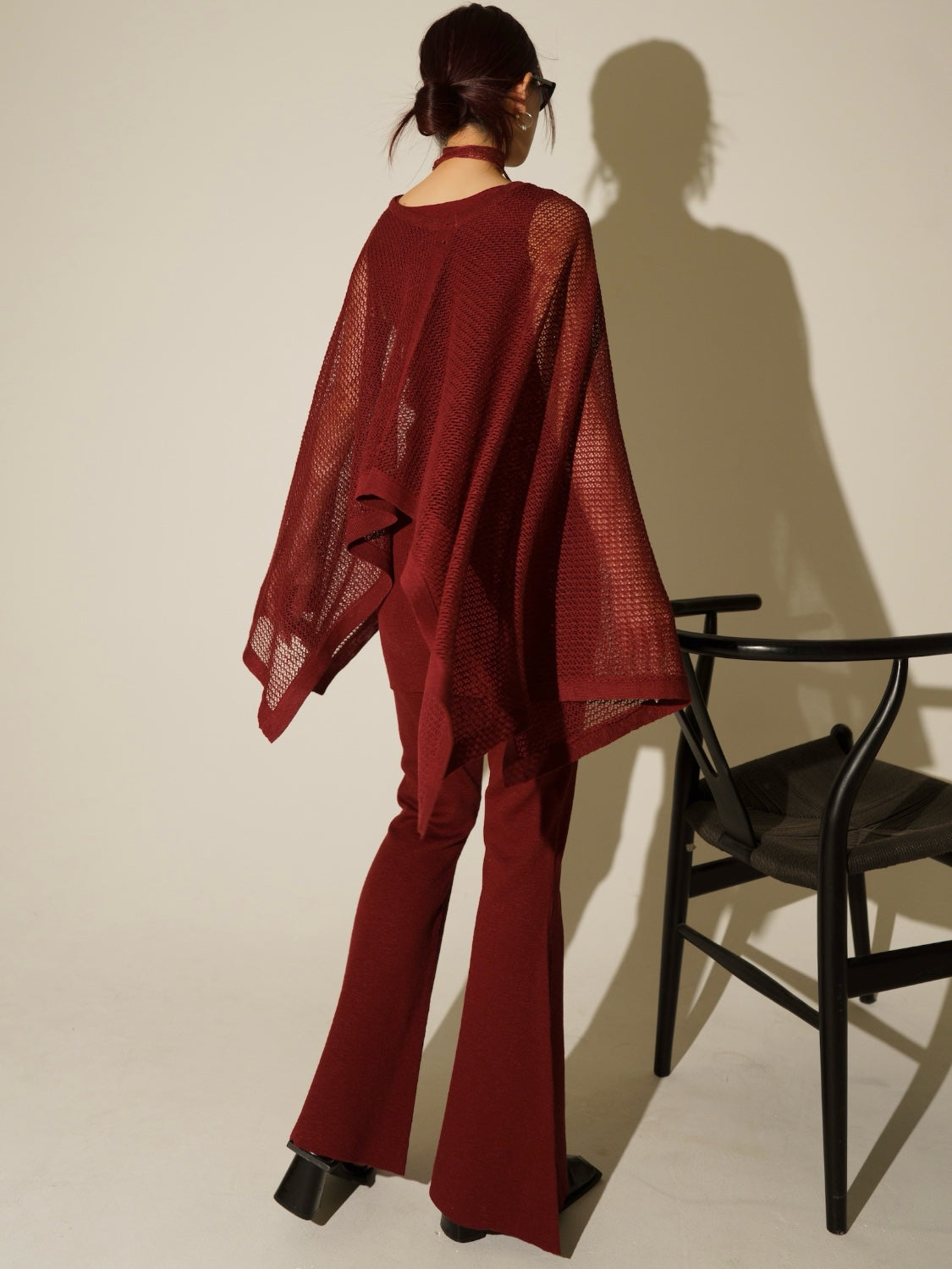 3ピース シアーメッシュ KNIT ポンチョ Set