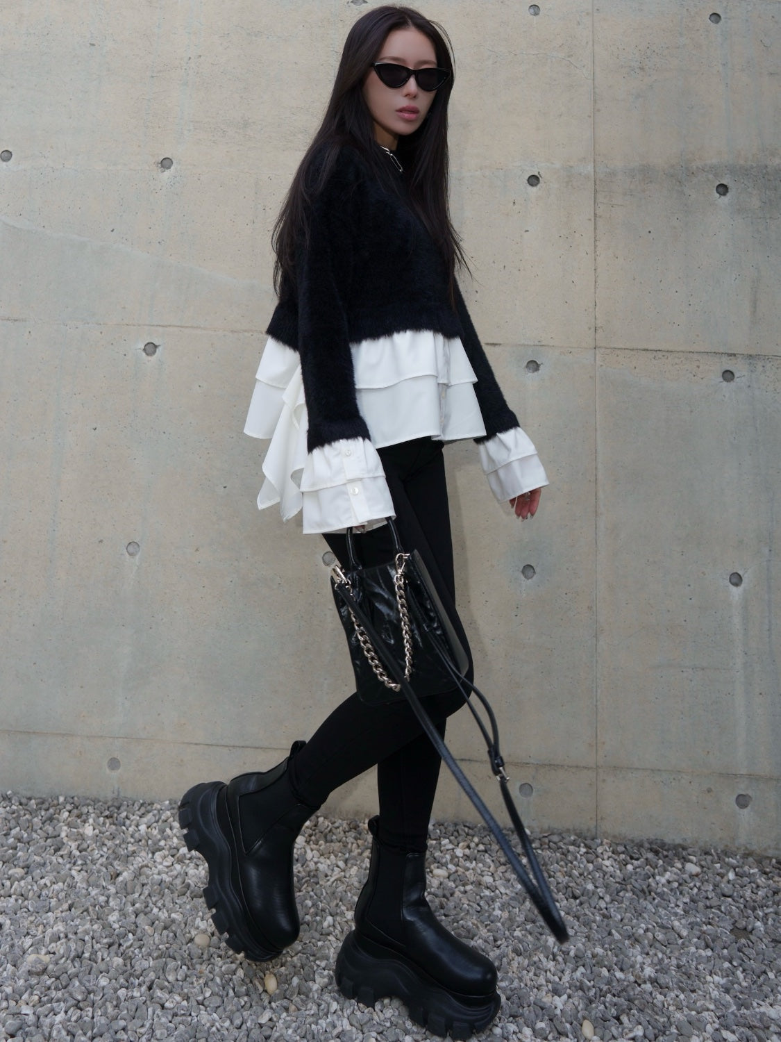 KNIT ドッキング フリルレイヤー ブラウス