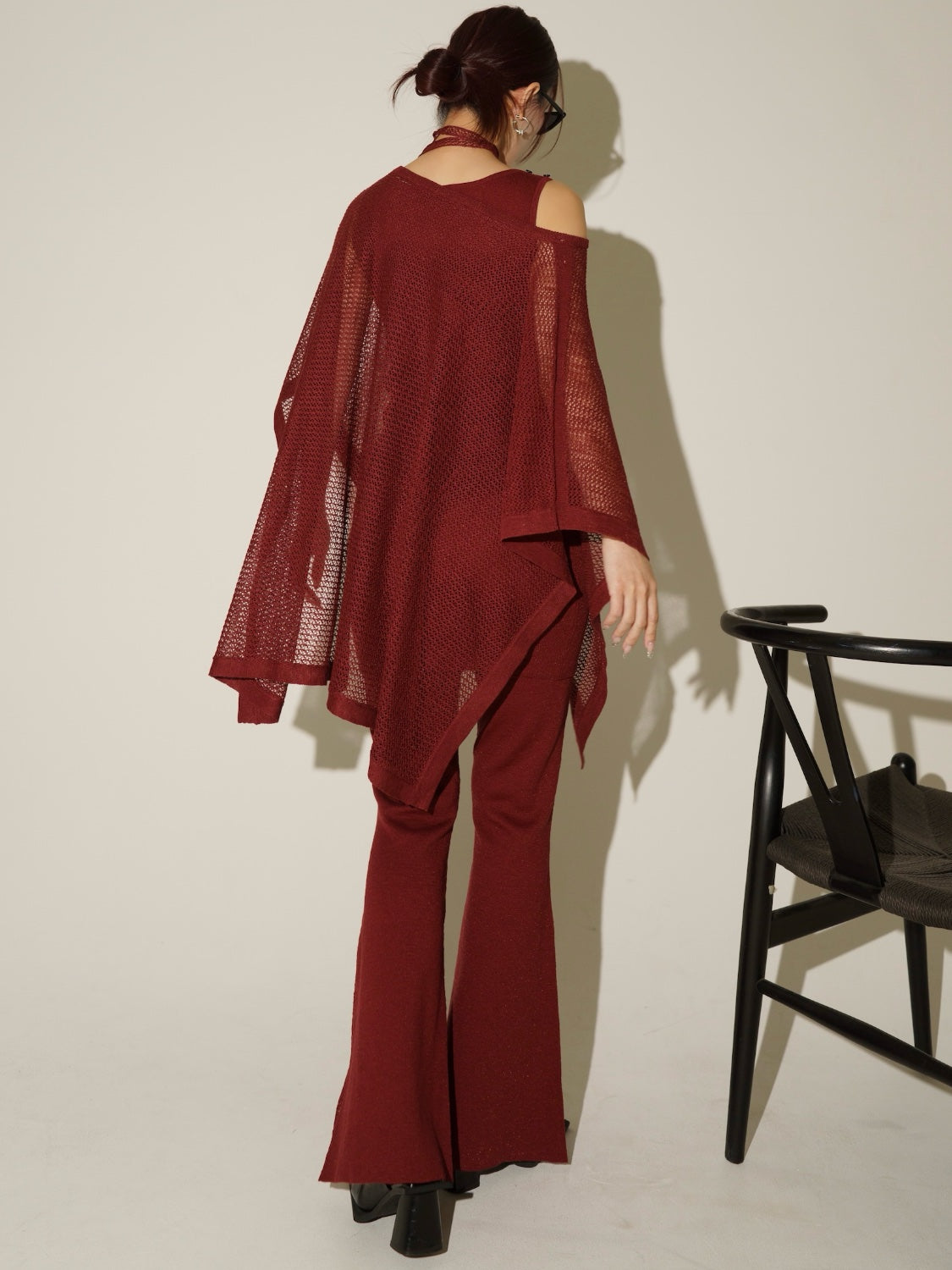 3ピース シアーメッシュ KNIT ポンチョ Set