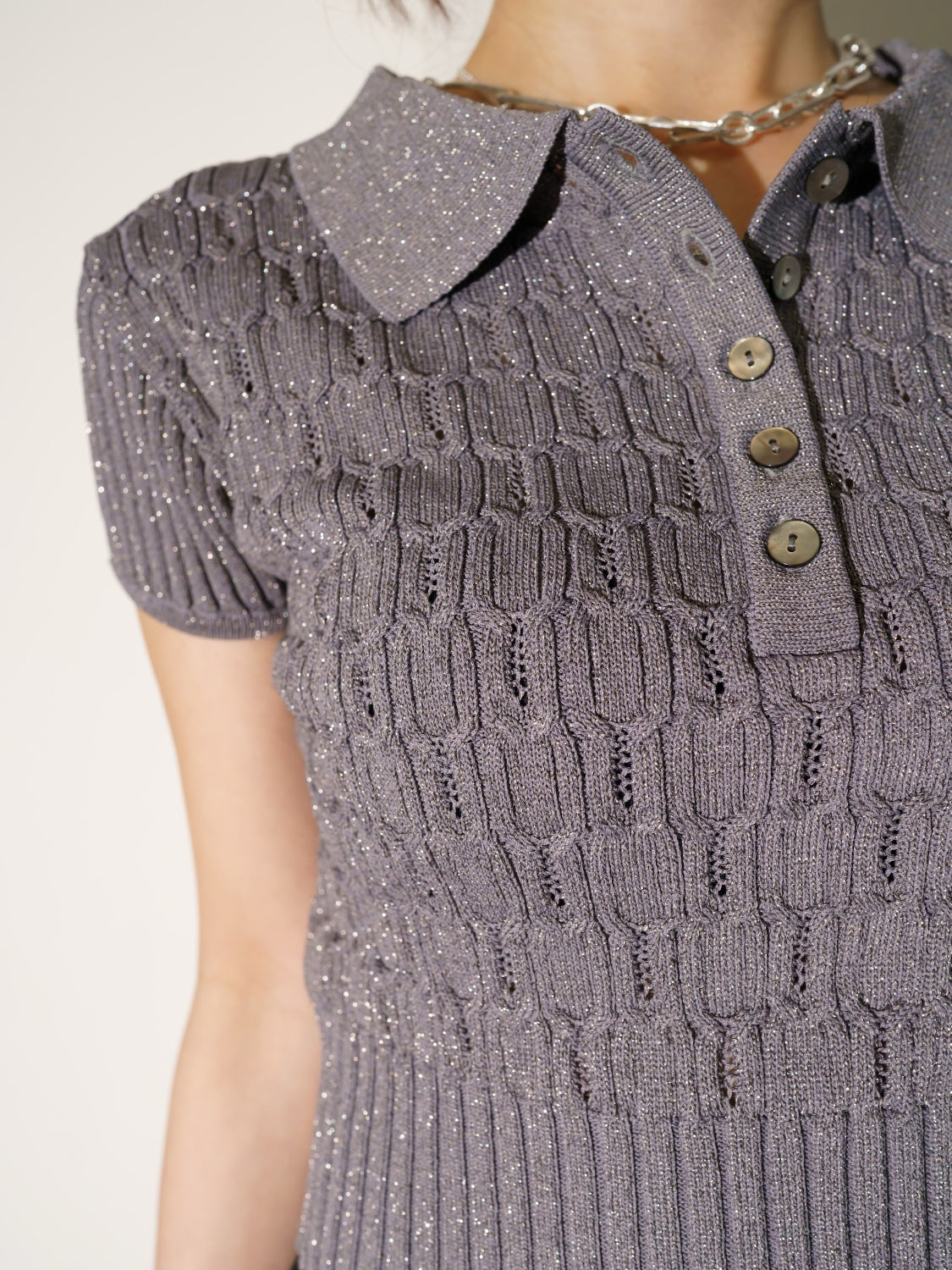 ラメ エンボス KNIT ポロシャツ