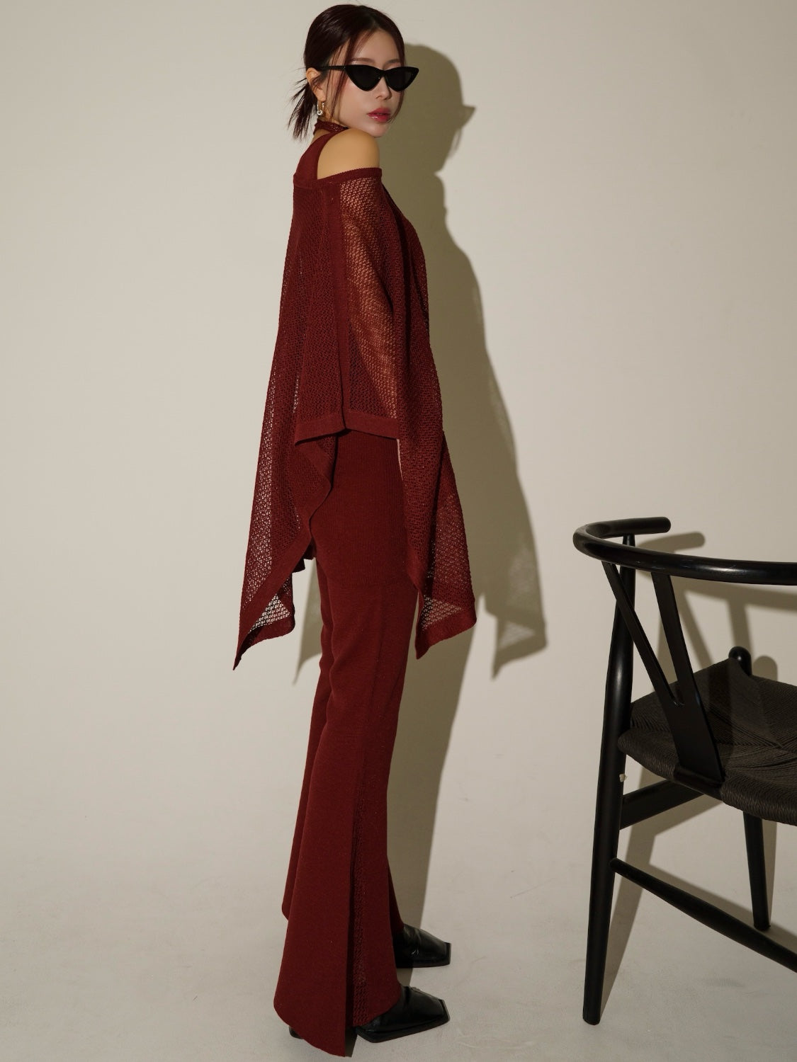 3ピース シアーメッシュ KNIT ポンチョ Set