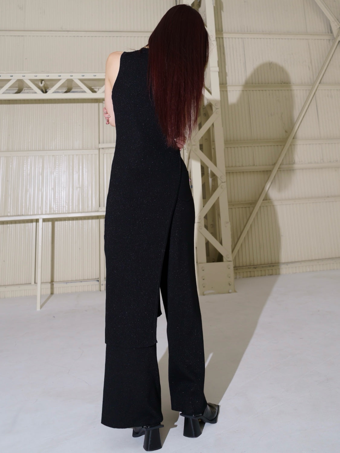 アシンメトリー スリット ラメKNIT セットアップ