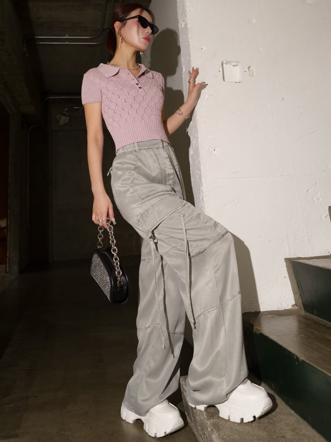 ラメ エンボス KNIT ポロシャツ