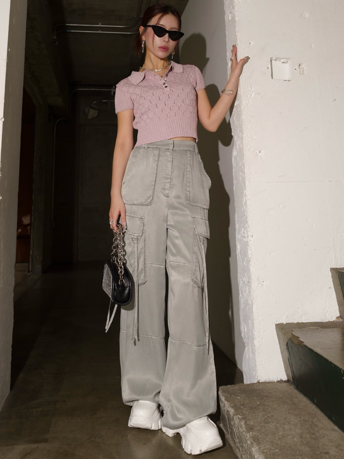 ラメ エンボス KNIT ポロシャツ