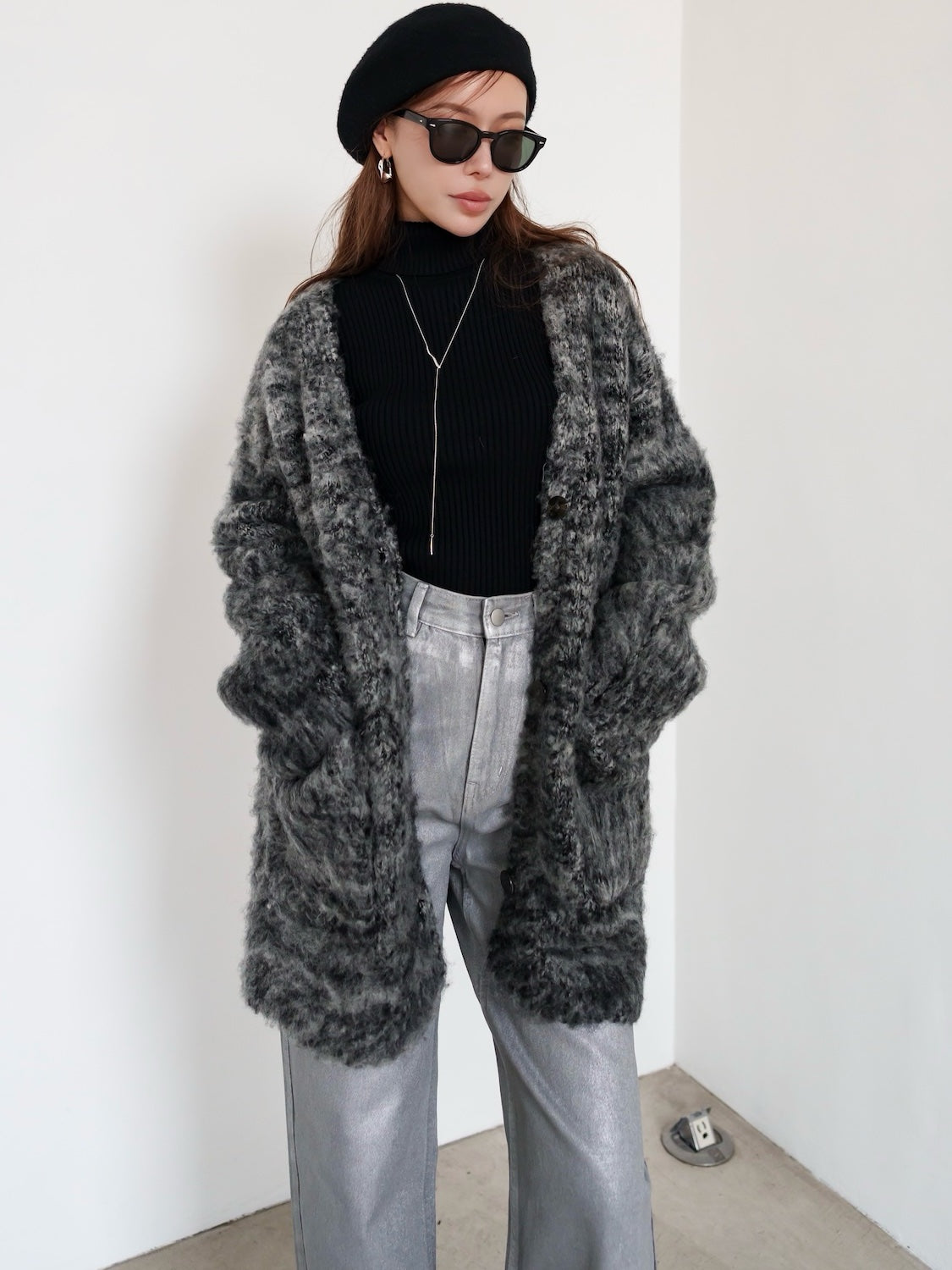 Fluffy ミックスヤーン Wool カーディガン