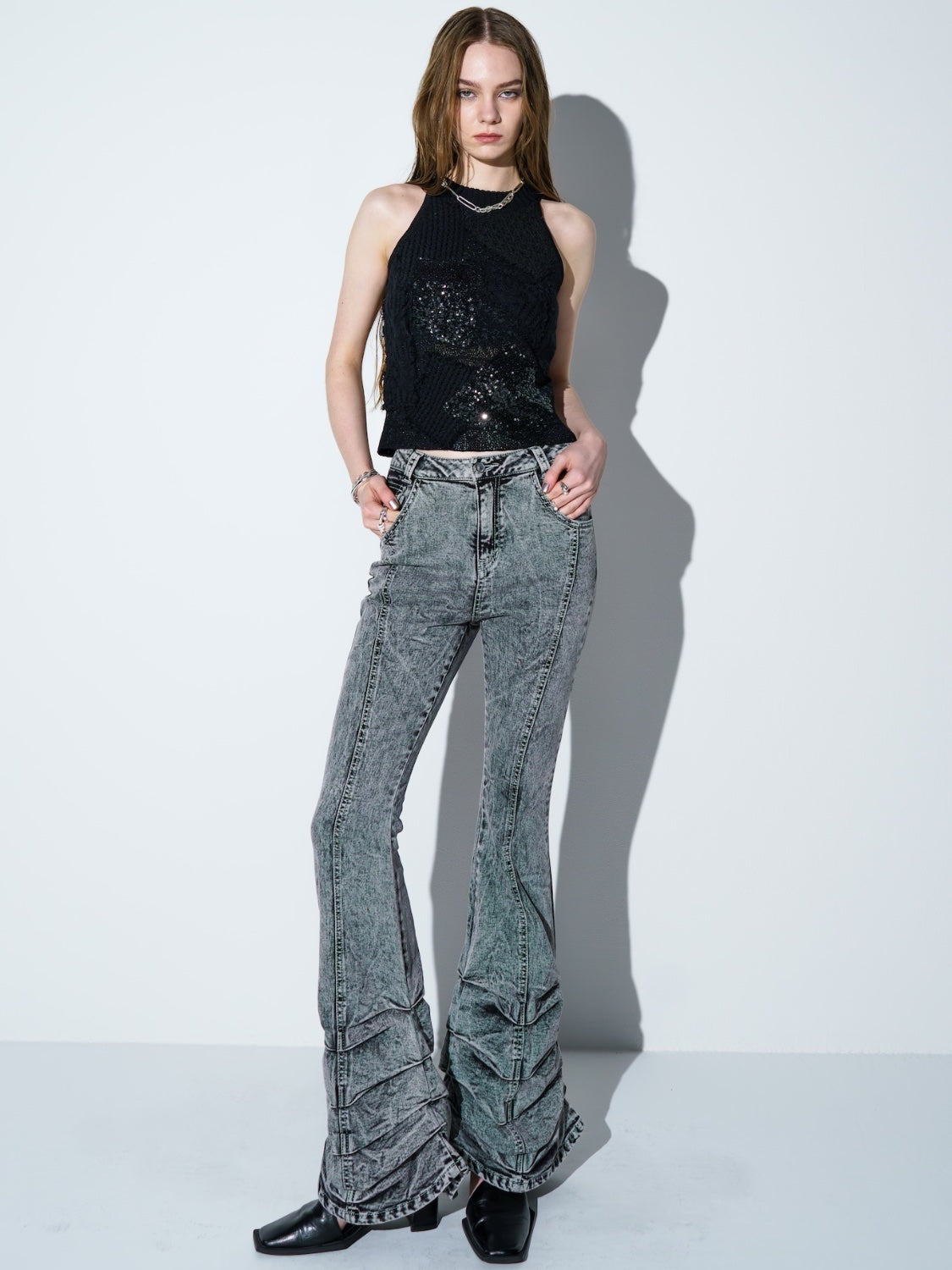 ヘムタック ストレッチ フレア DENIM