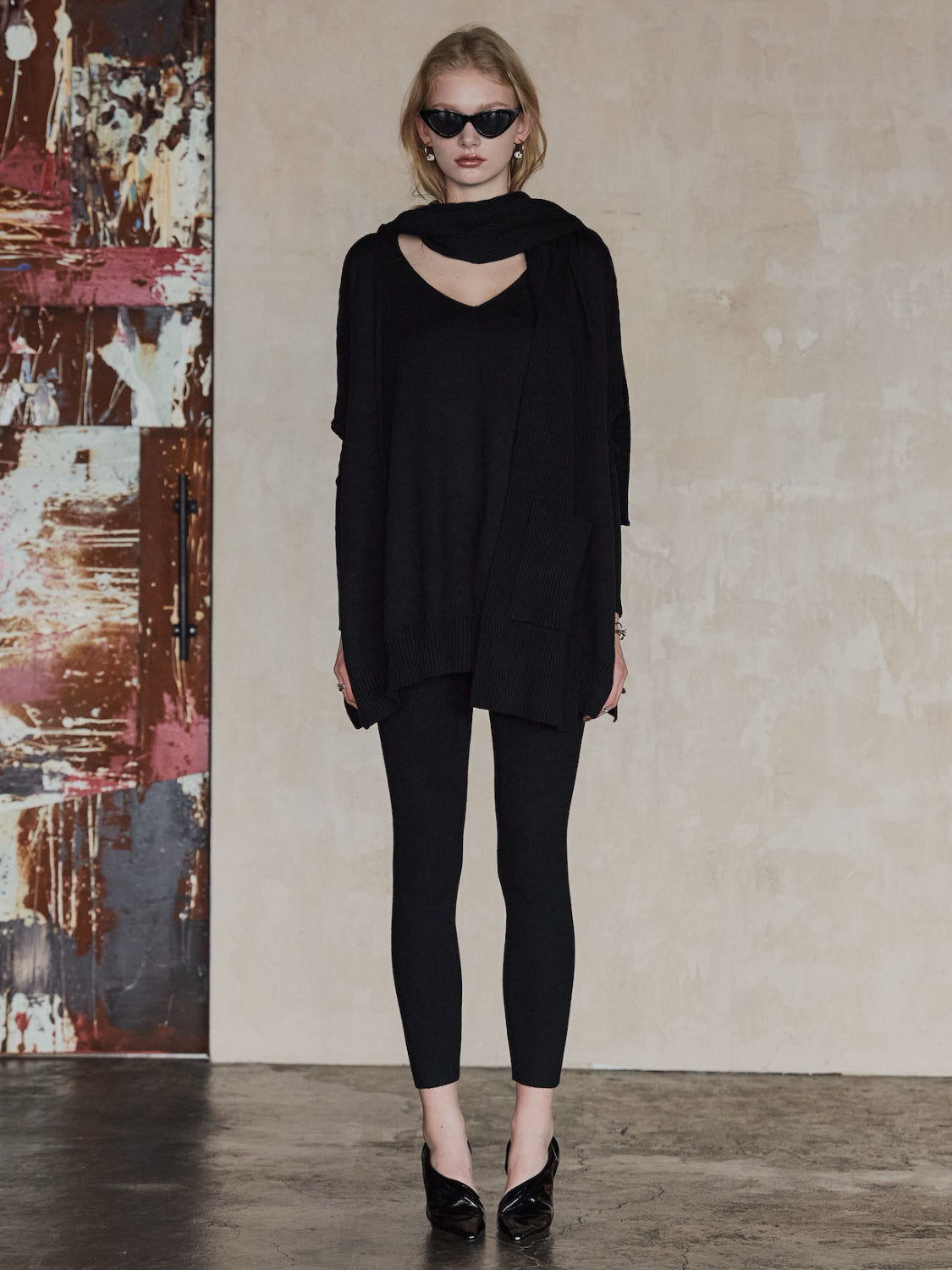 3ピース フーディー ポンチョ KNIT セットアップ
