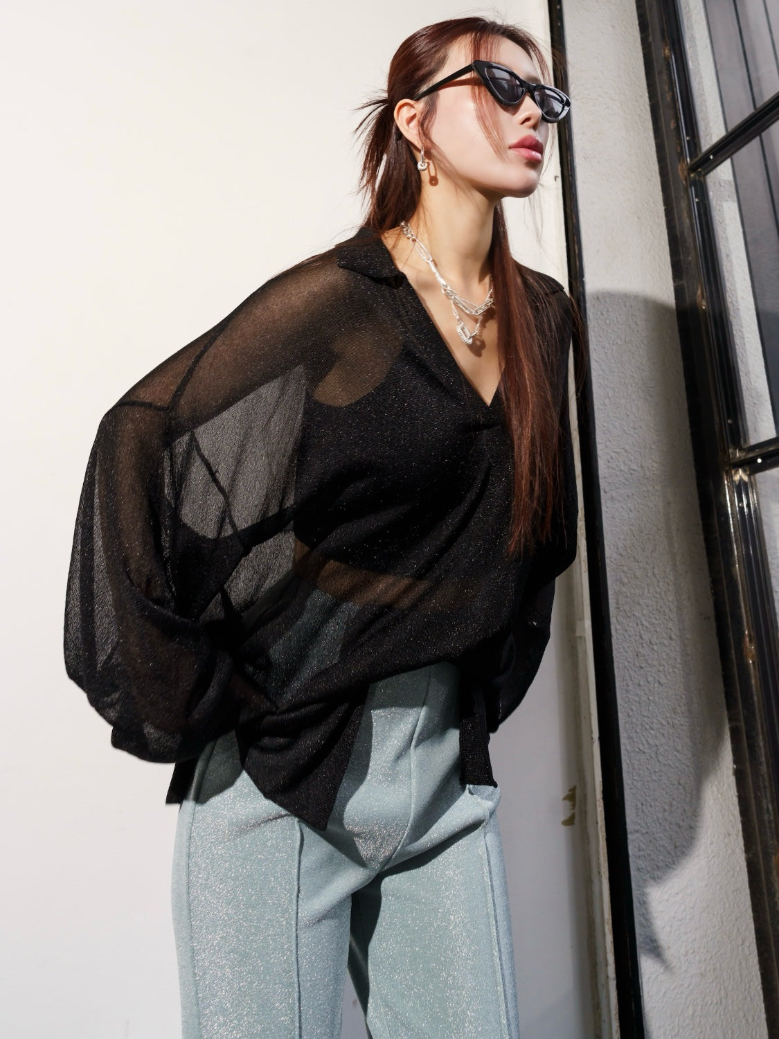 ラメ シアー KNIT スキッパー