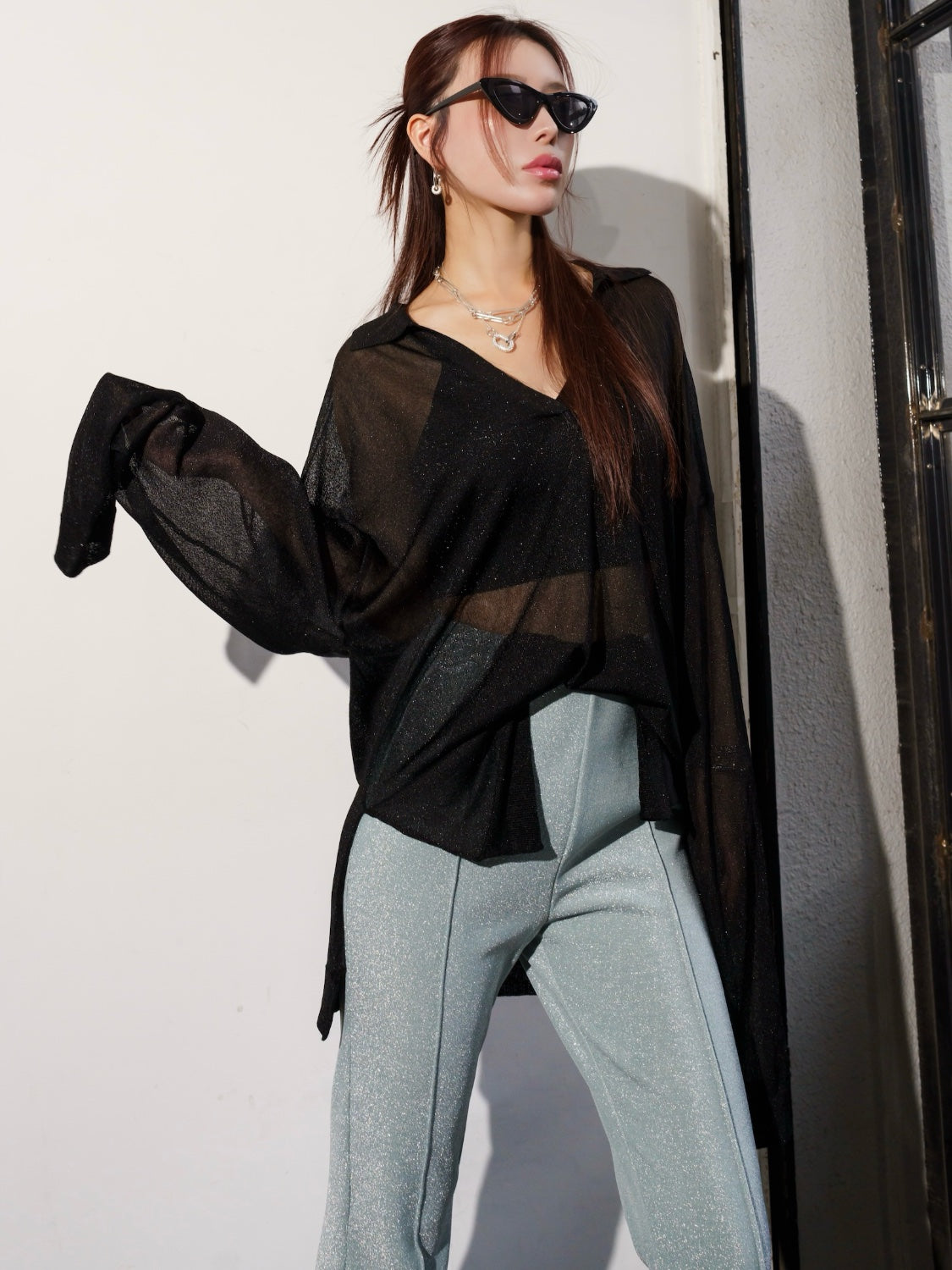 ラメ シアー KNIT スキッパー