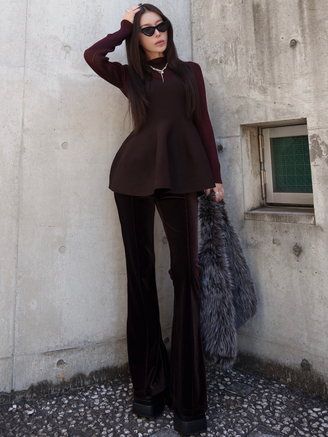 インターシャ ドッキング ペプラム KNIT