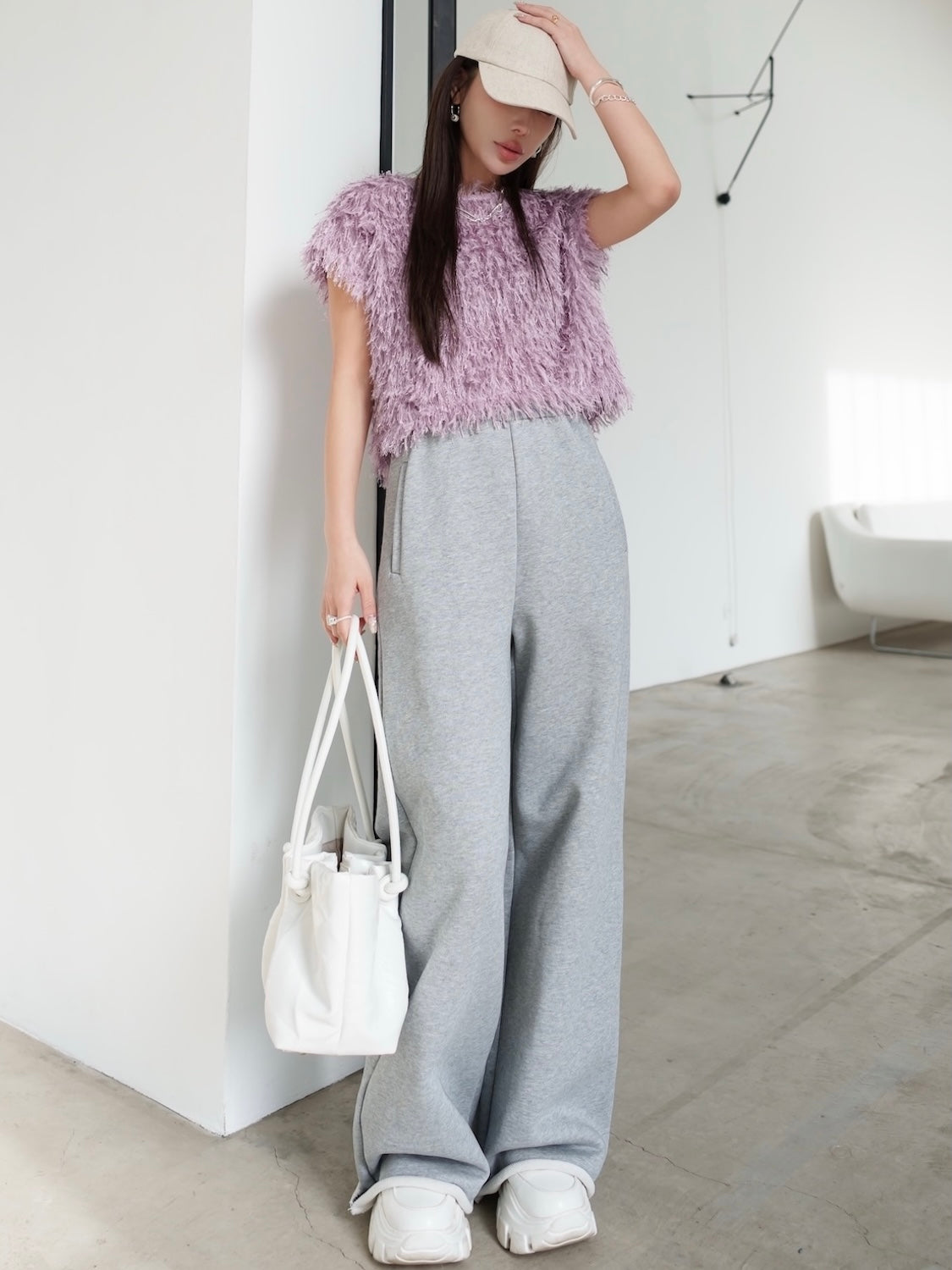 Cut-off Sweat Wide Pants