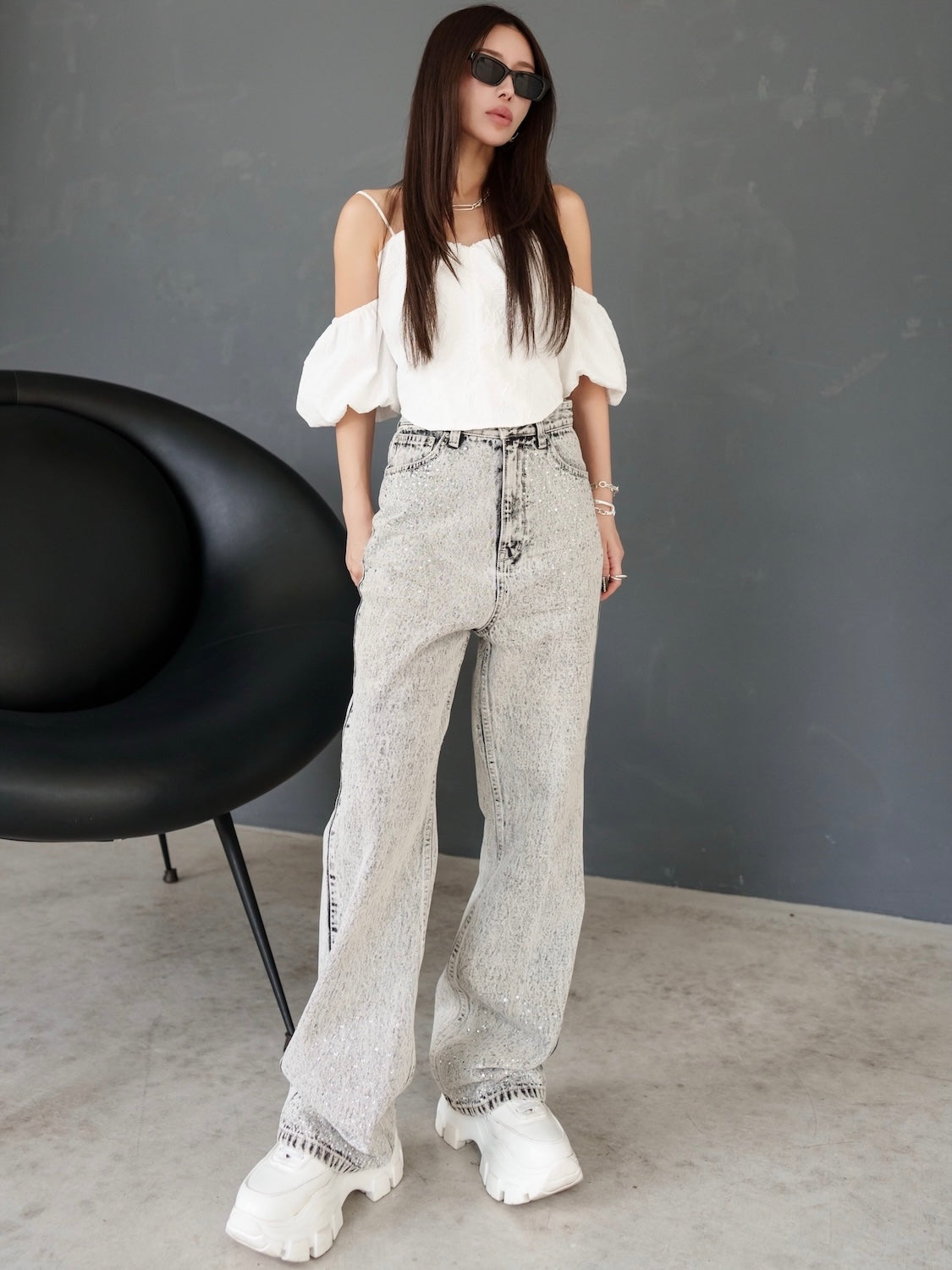 クリンクル Balloon スリーブ Tops