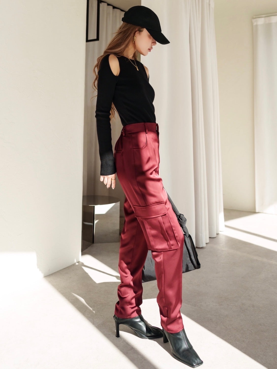 Satin Tapered Cargo Pants