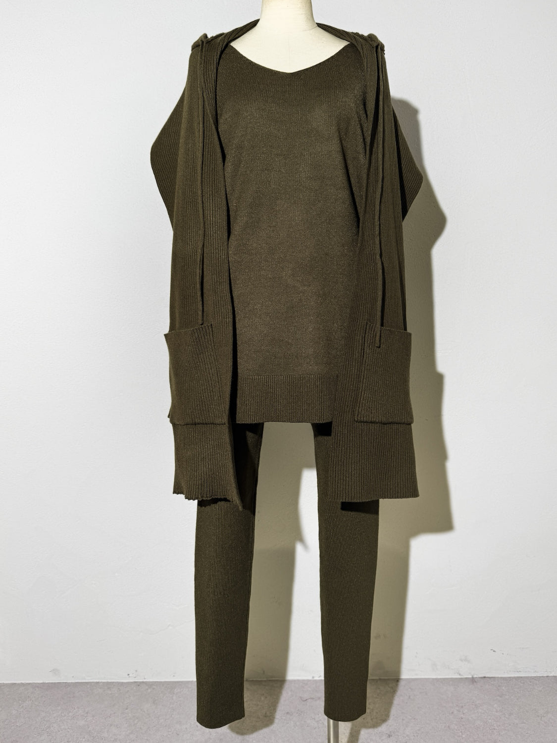 3ピース フーディー ポンチョ KNIT セットアップ