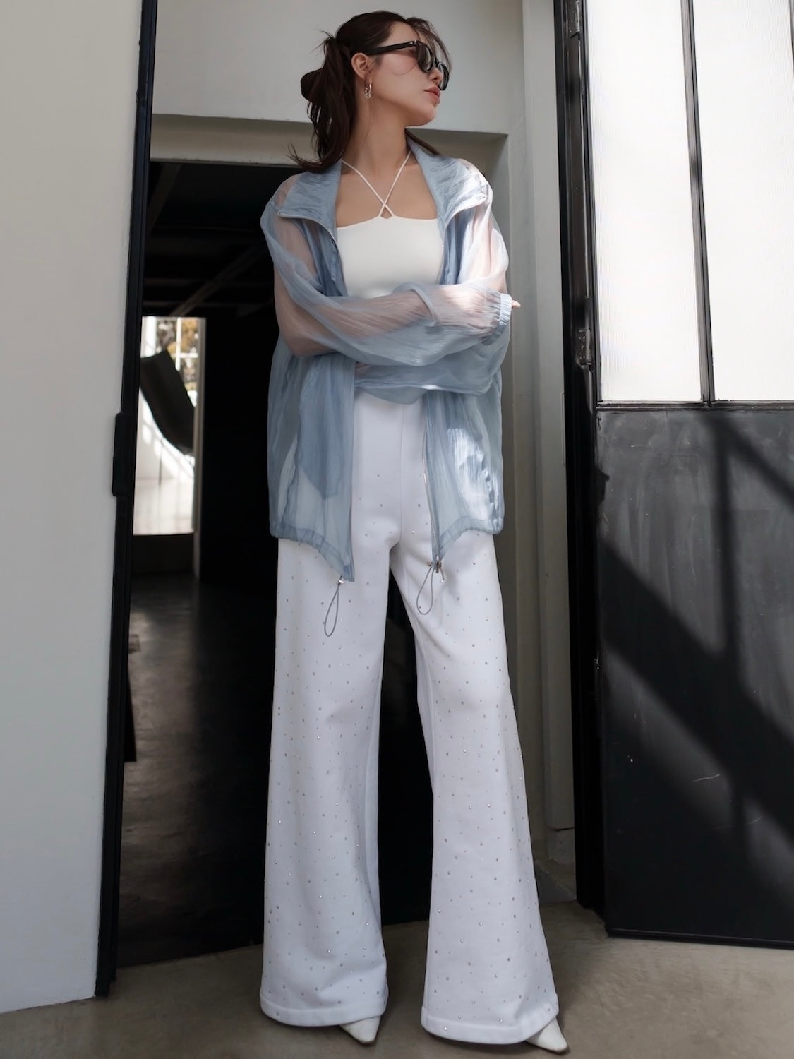 Drawstring & Zip Sheer Blouson