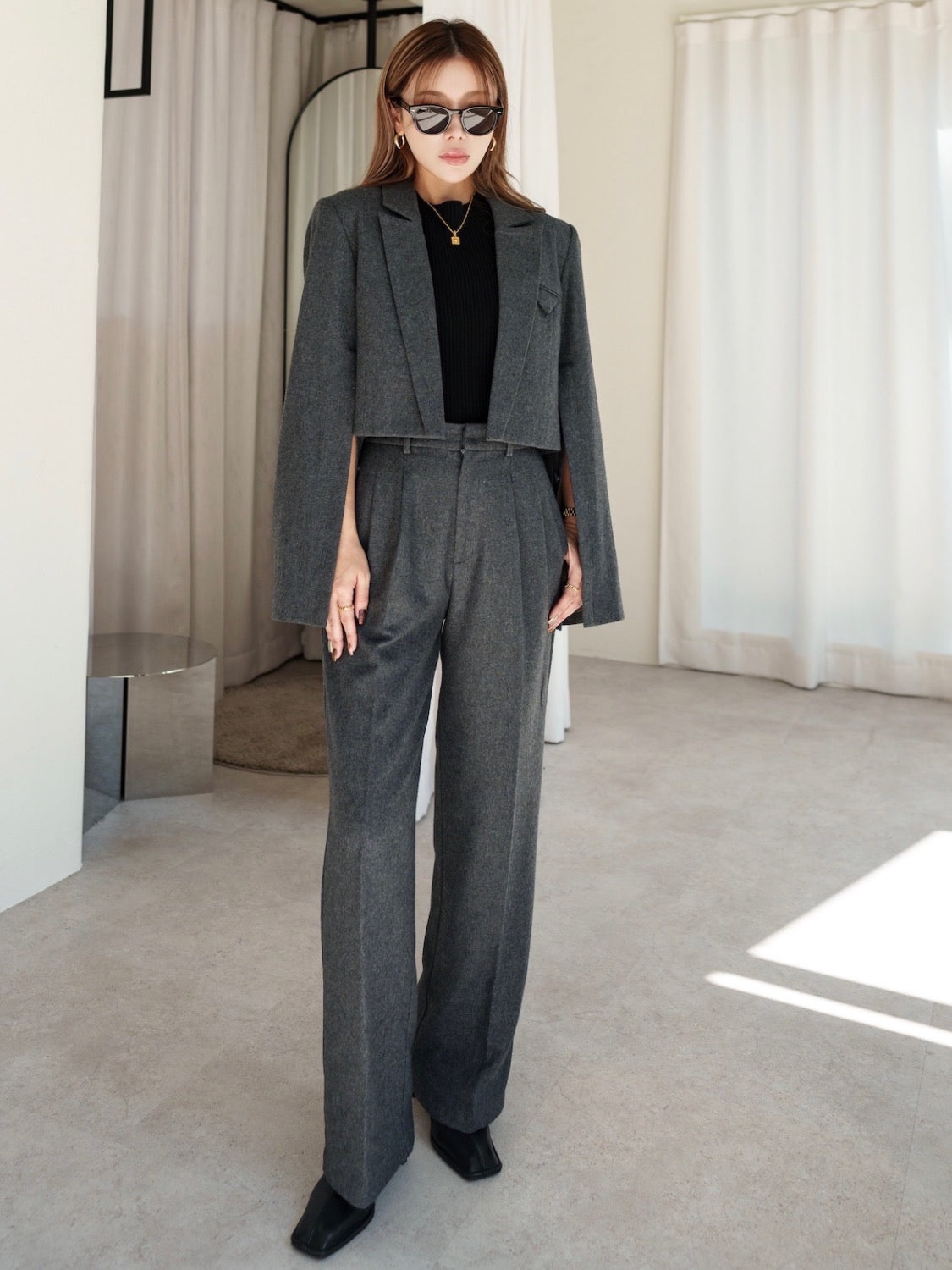 Wool twill short jacket