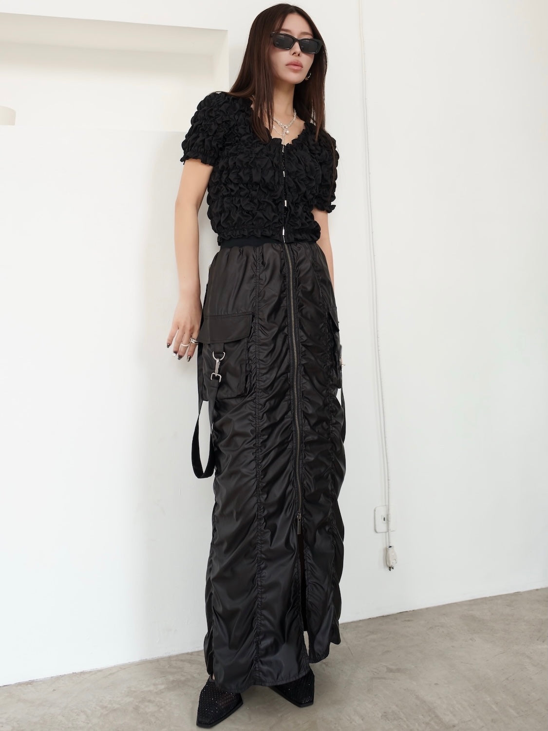 Tafta ruched cargo skirt
