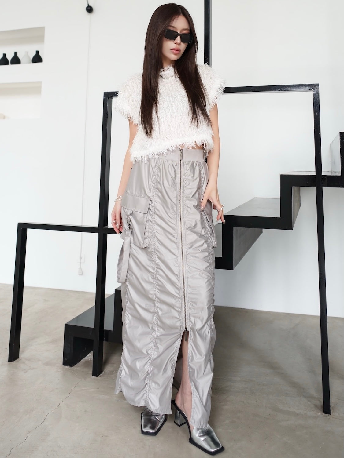 Tafta ruched cargo skirt