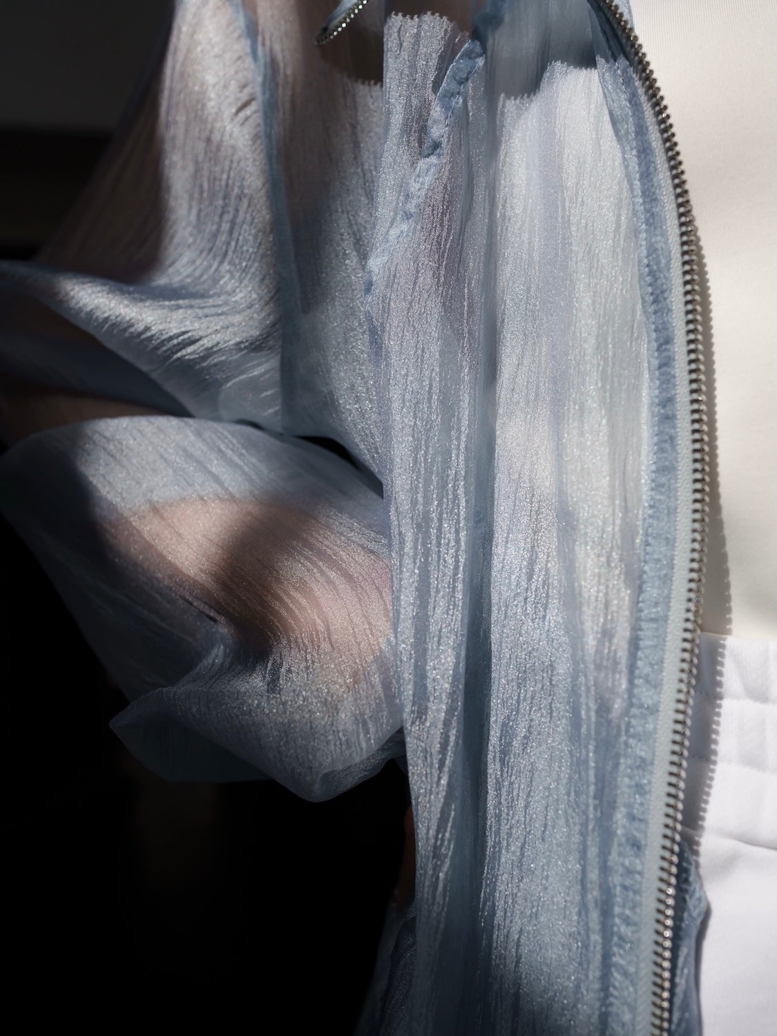 Drawstring & Zip Sheer Blouson
