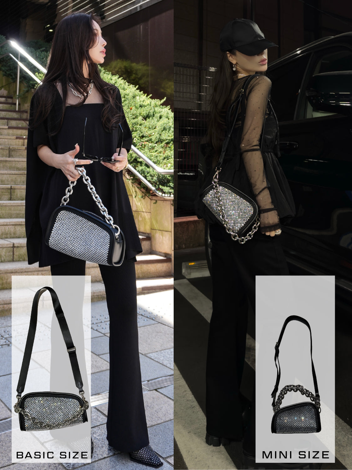 MINI ストーン Chain アシンメトリー バッグ