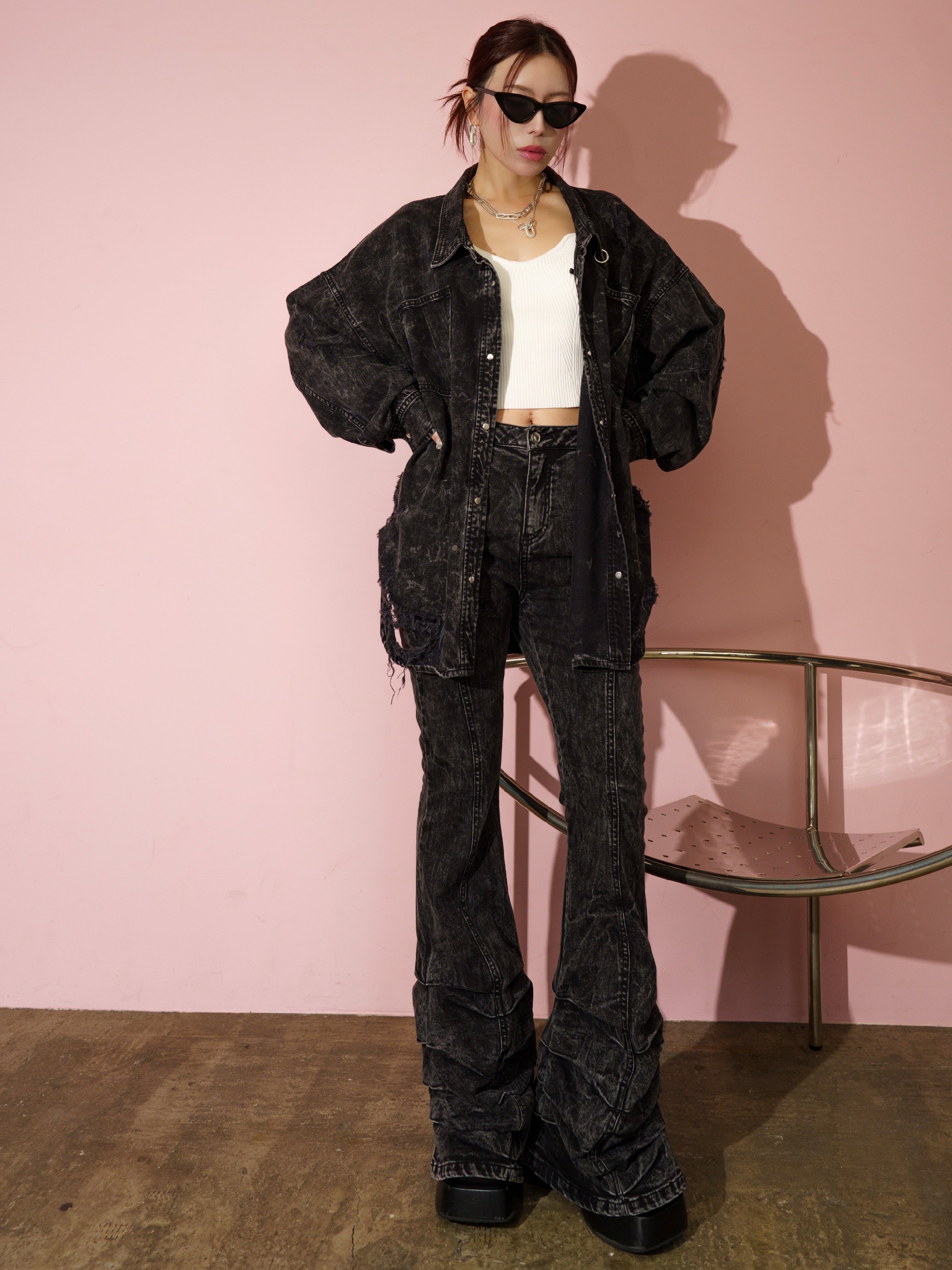 2WAY ダメージ DENIMシャツ