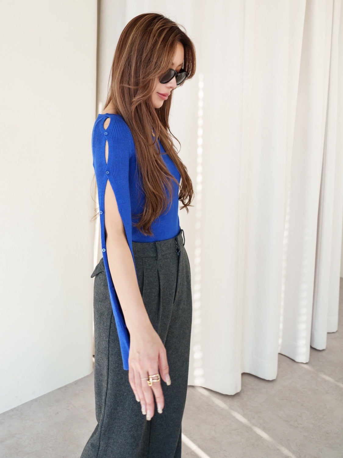 BUTTON-SLEEVE ニット トップス