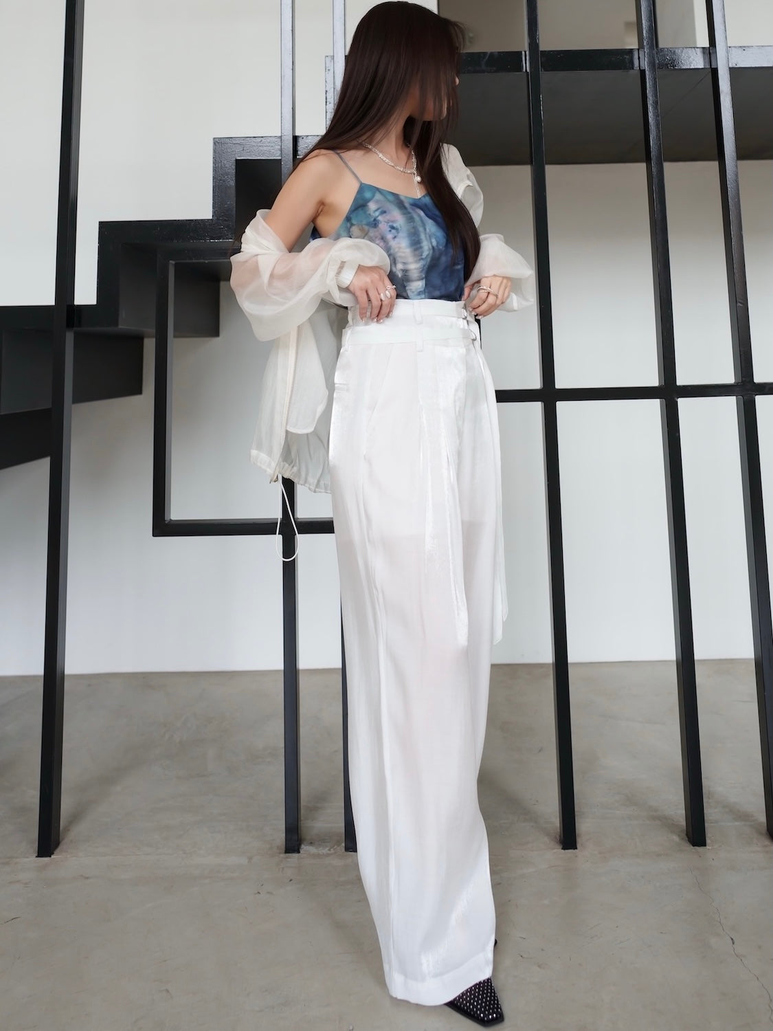 Drawstring & Zip Sheer Blouson
