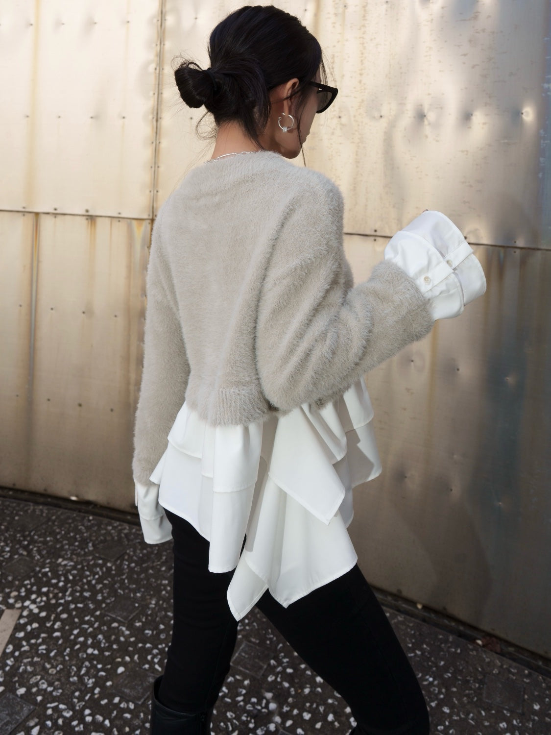 KNIT ドッキング フリルレイヤー ブラウス