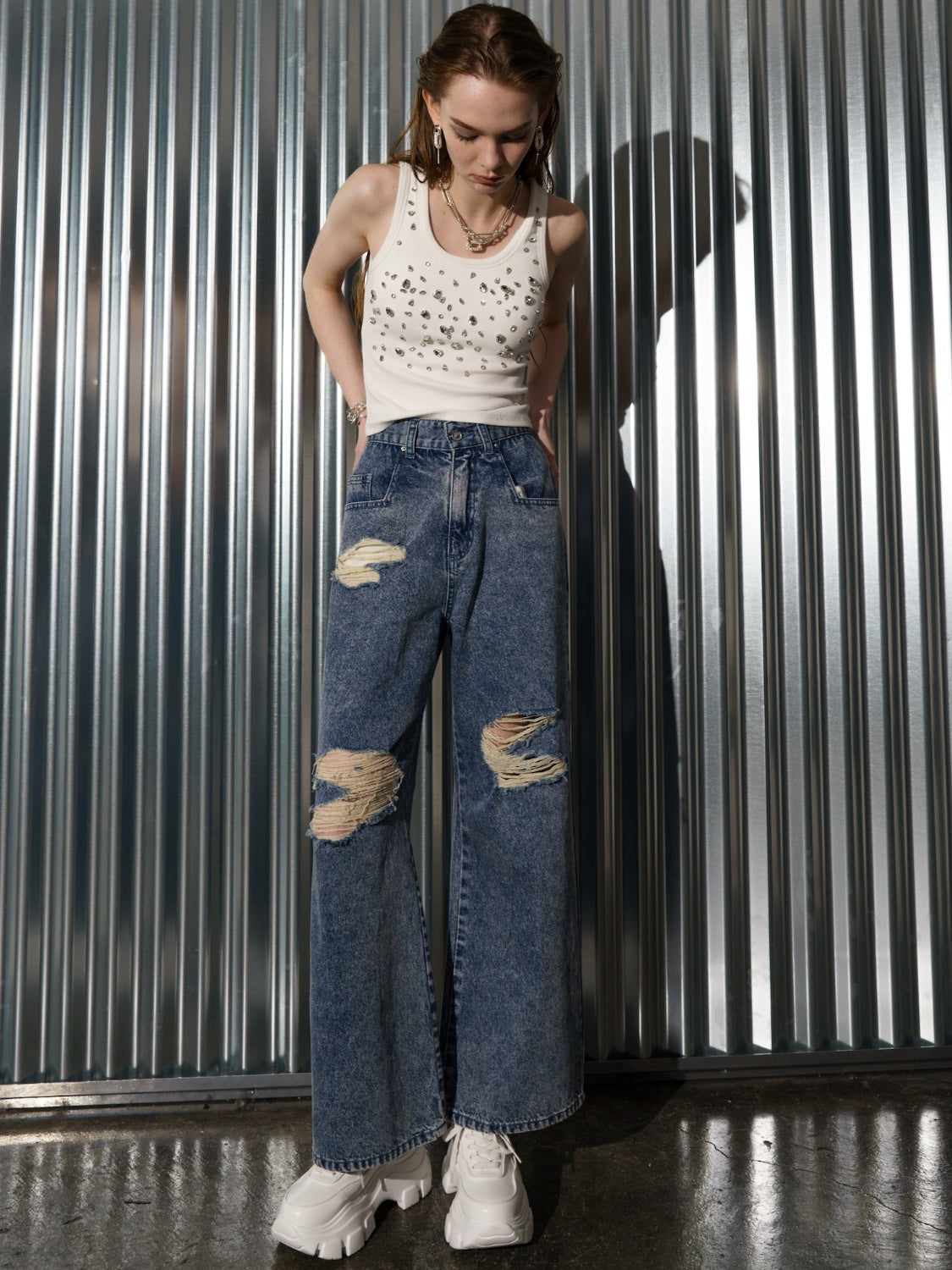 ダメージ ワイド DENIM