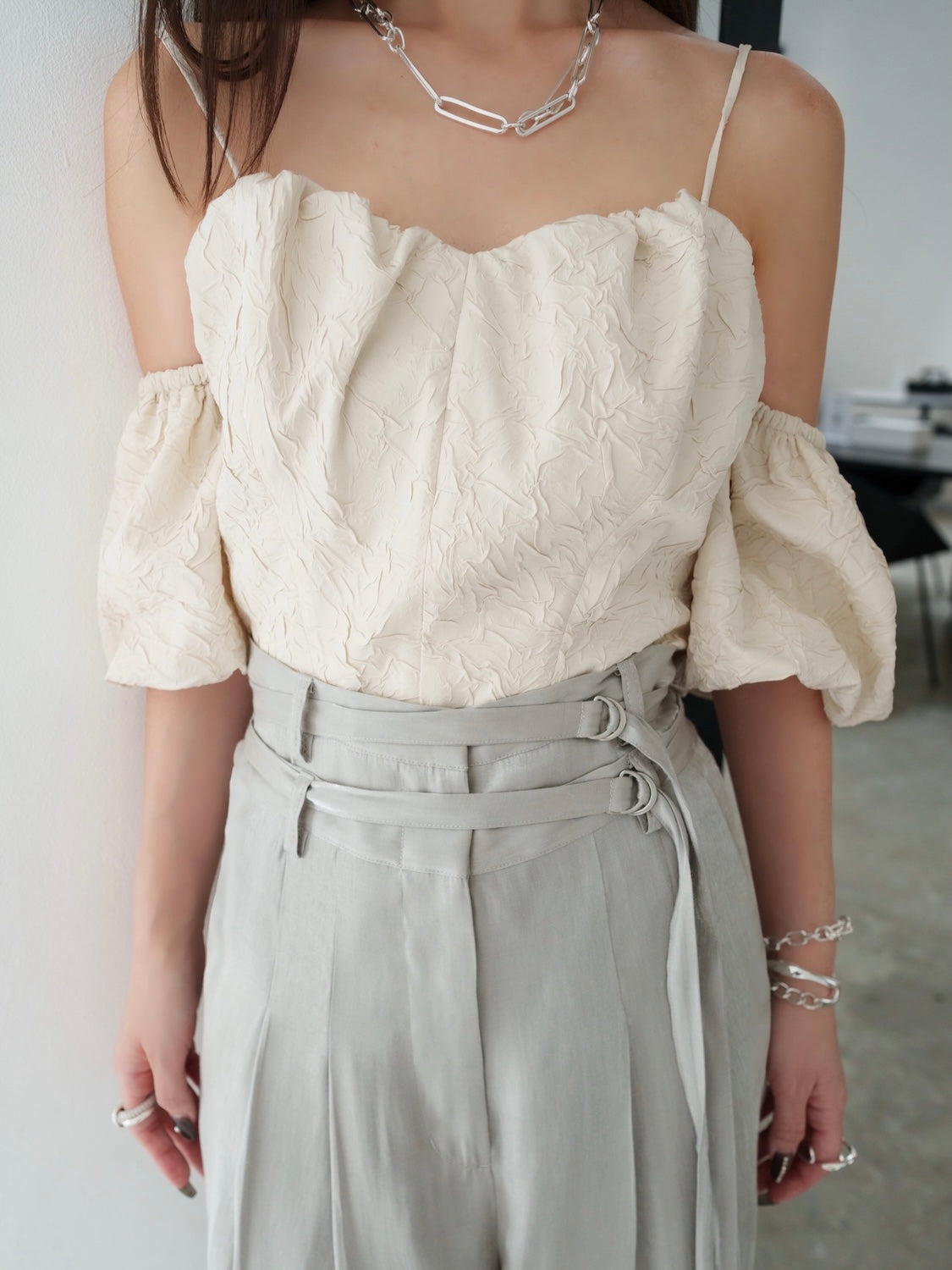 クリンクル Balloon スリーブ Tops