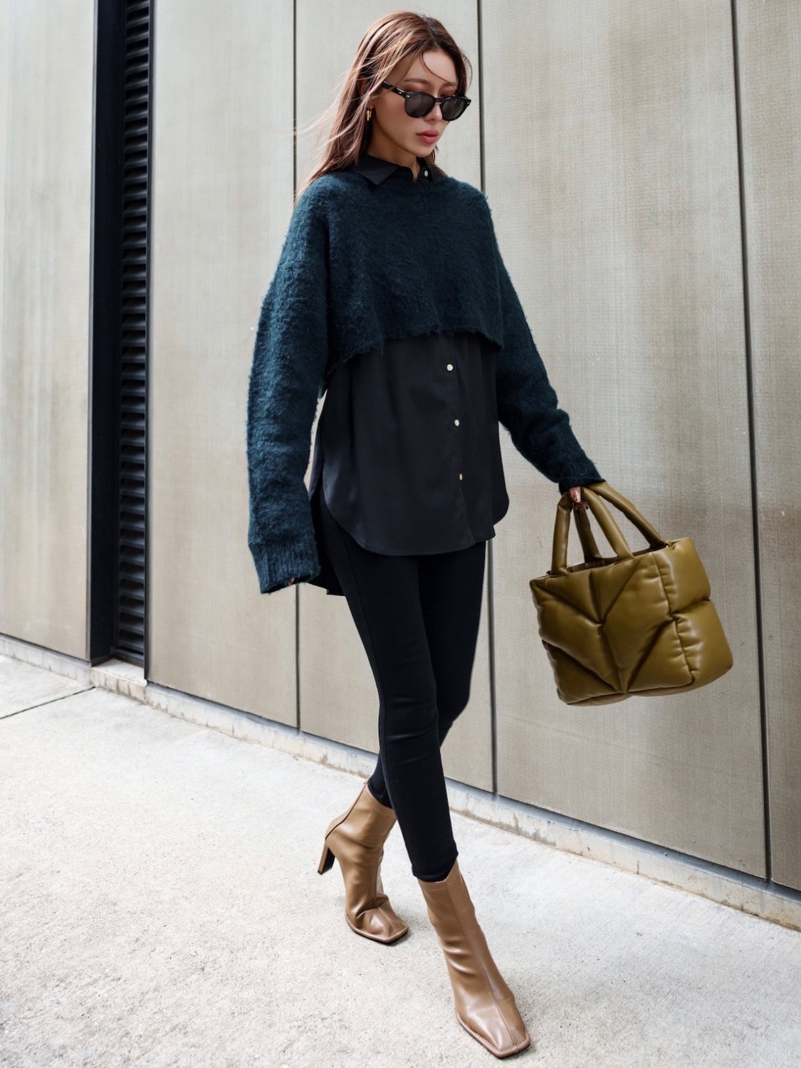 Eco-leather スクエア ショートブーツ