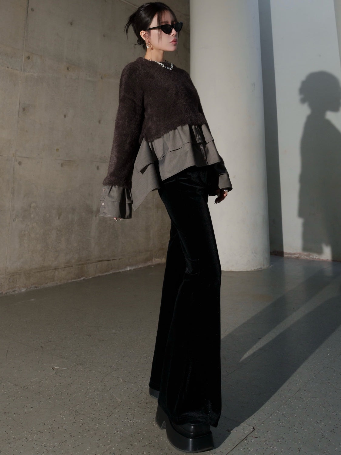 KNIT ドッキング フリルレイヤー ブラウス