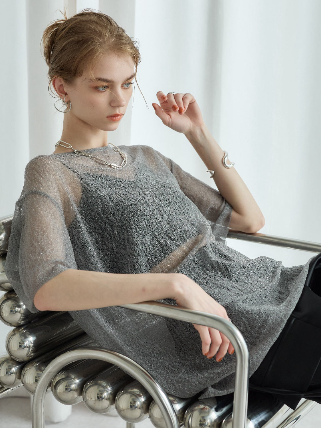Sheer Knit Over T-shirt