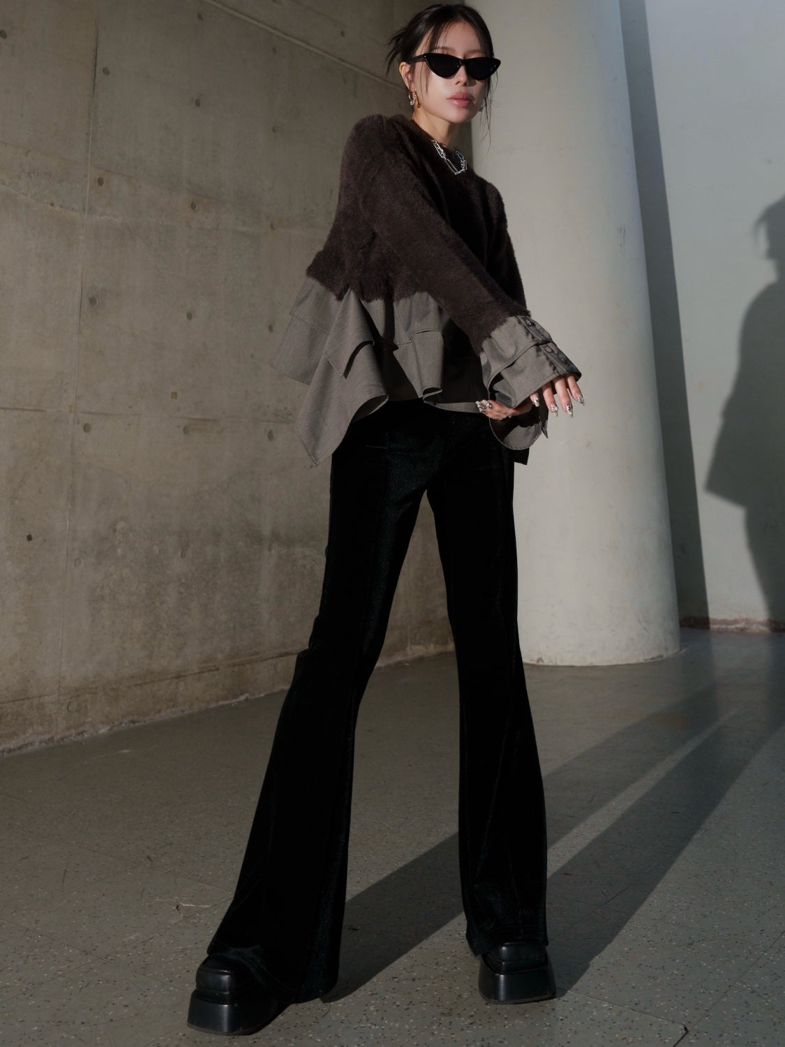 KNIT ドッキング フリルレイヤー ブラウス