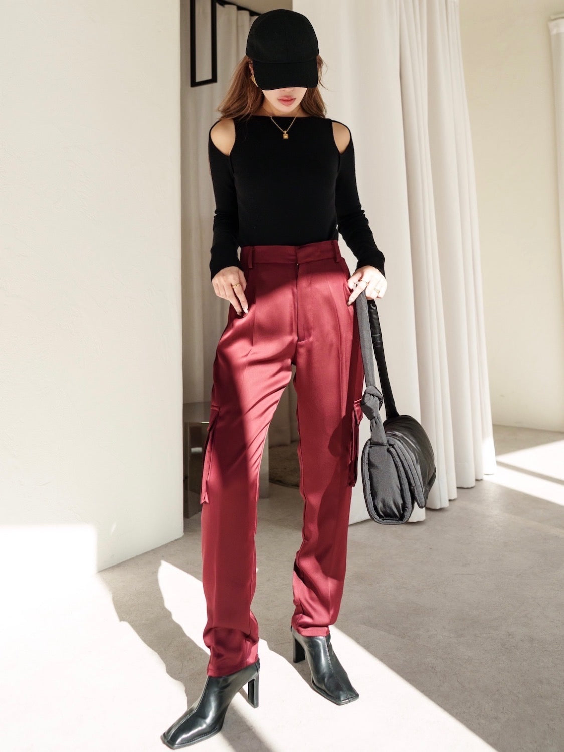Satin Tapered Cargo Pants