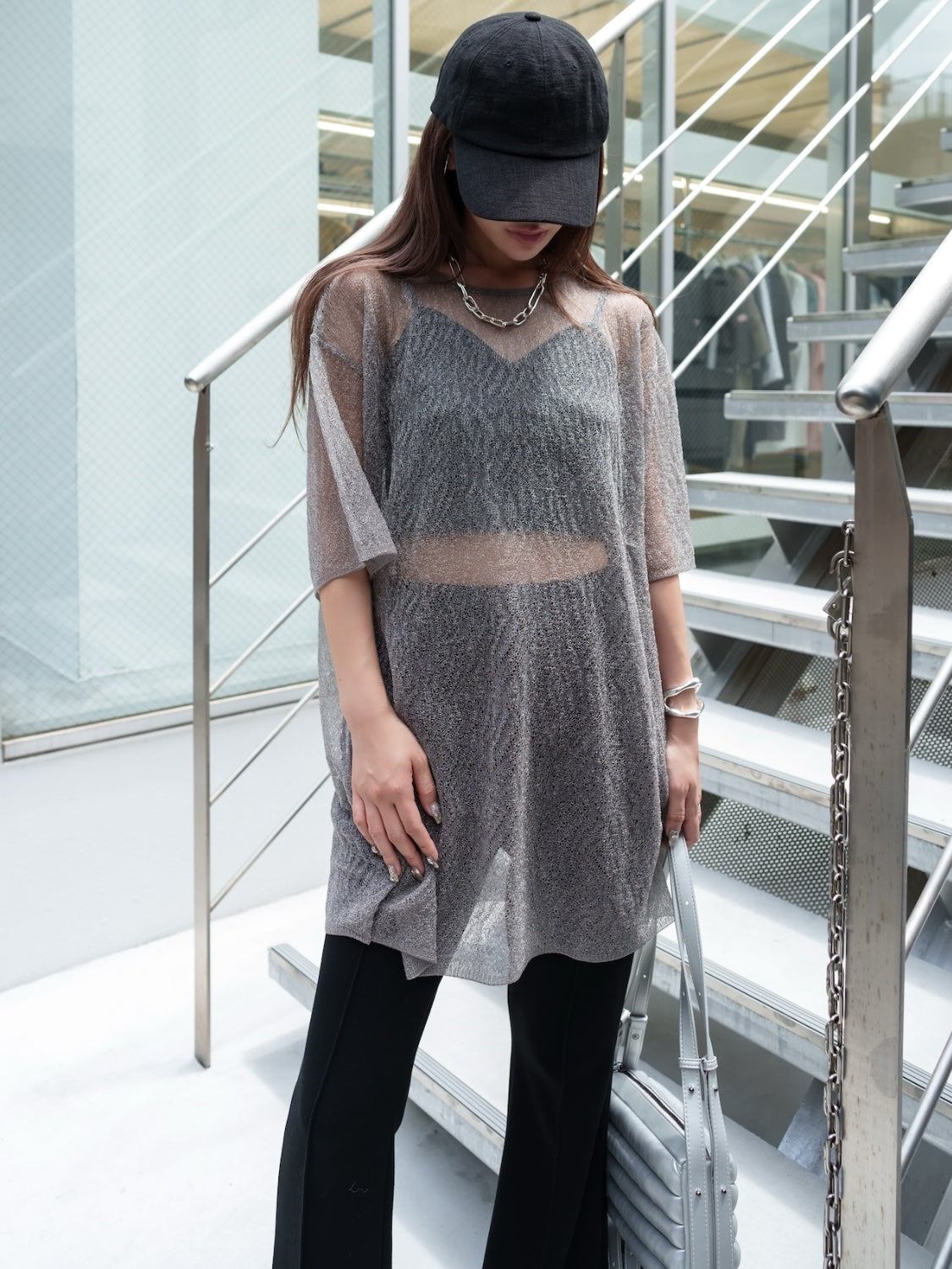 Sheer Knit Over T-shirt