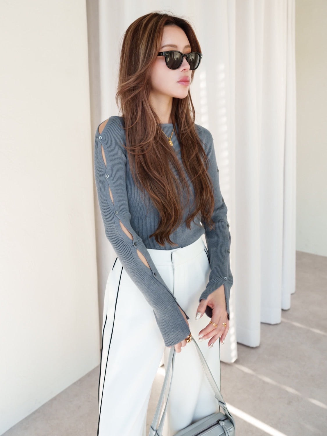 BUTTON-SLEEVE ニット トップス