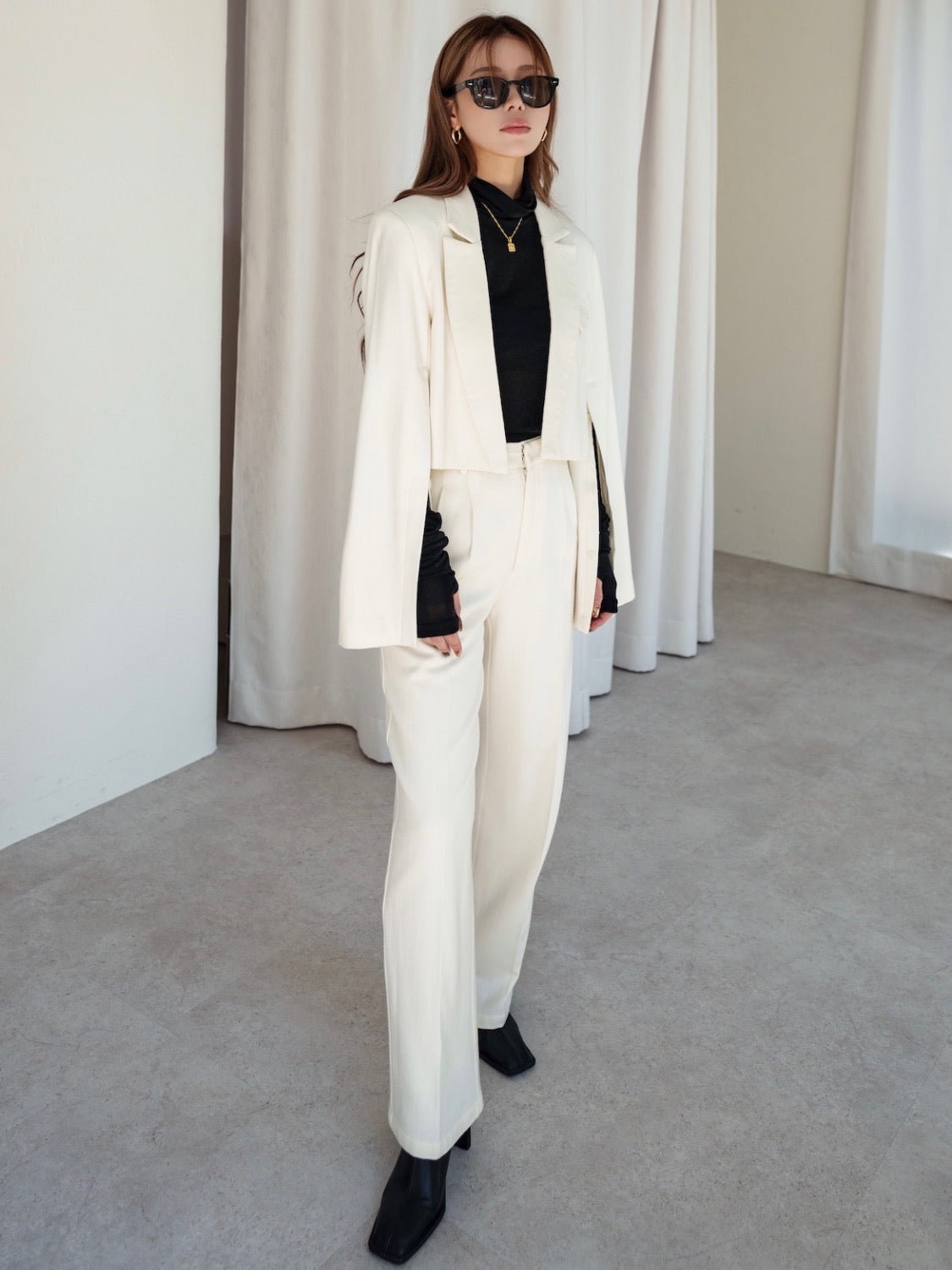 Wool twill short jacket