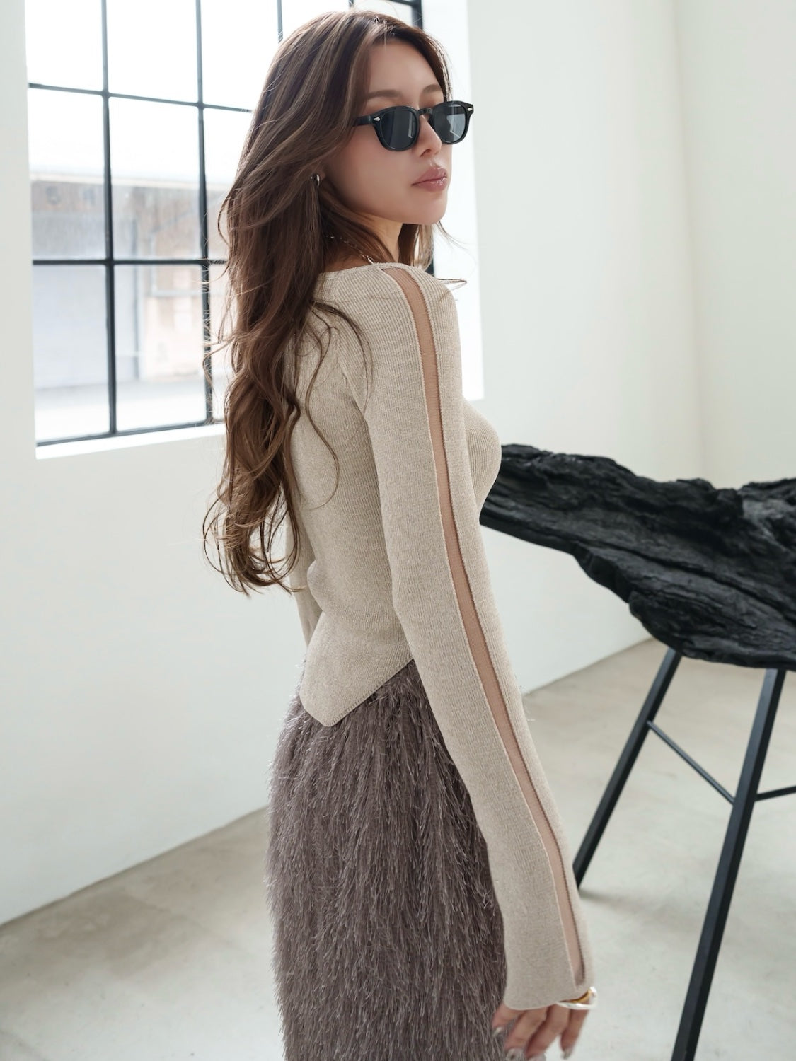 シアーライン Long ラメ ニット