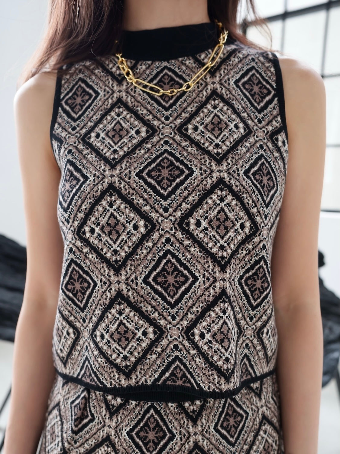 Tile jacquard knit set up