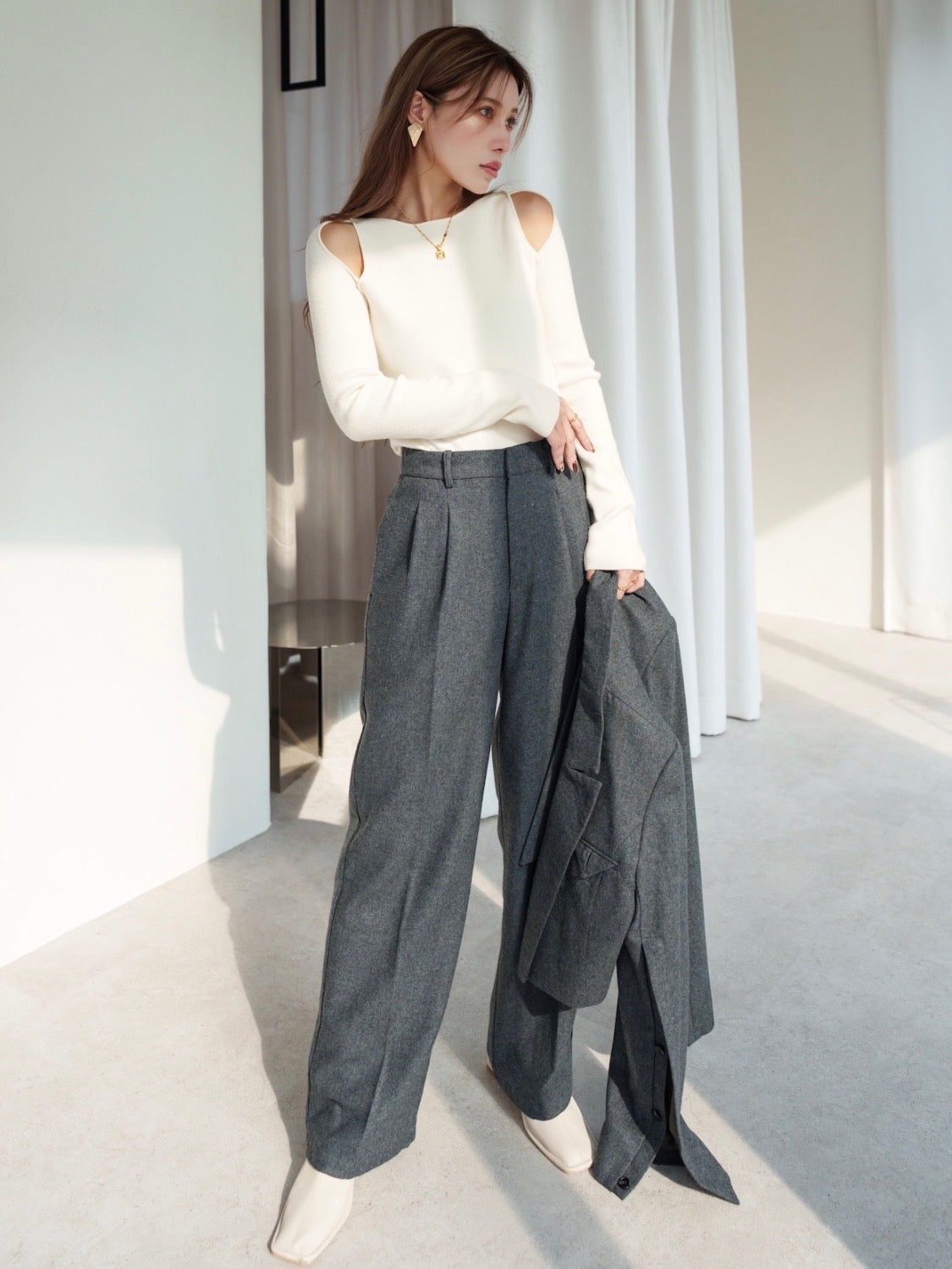 Open-shoulder ニット トップス