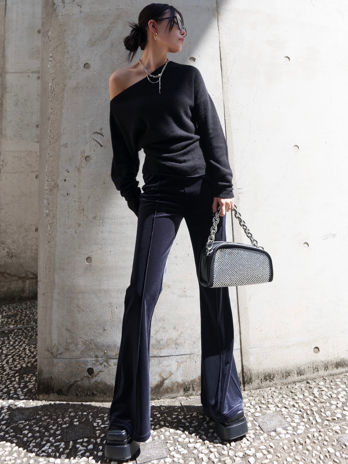 アシンメトリー ラクーン KNIT トップス