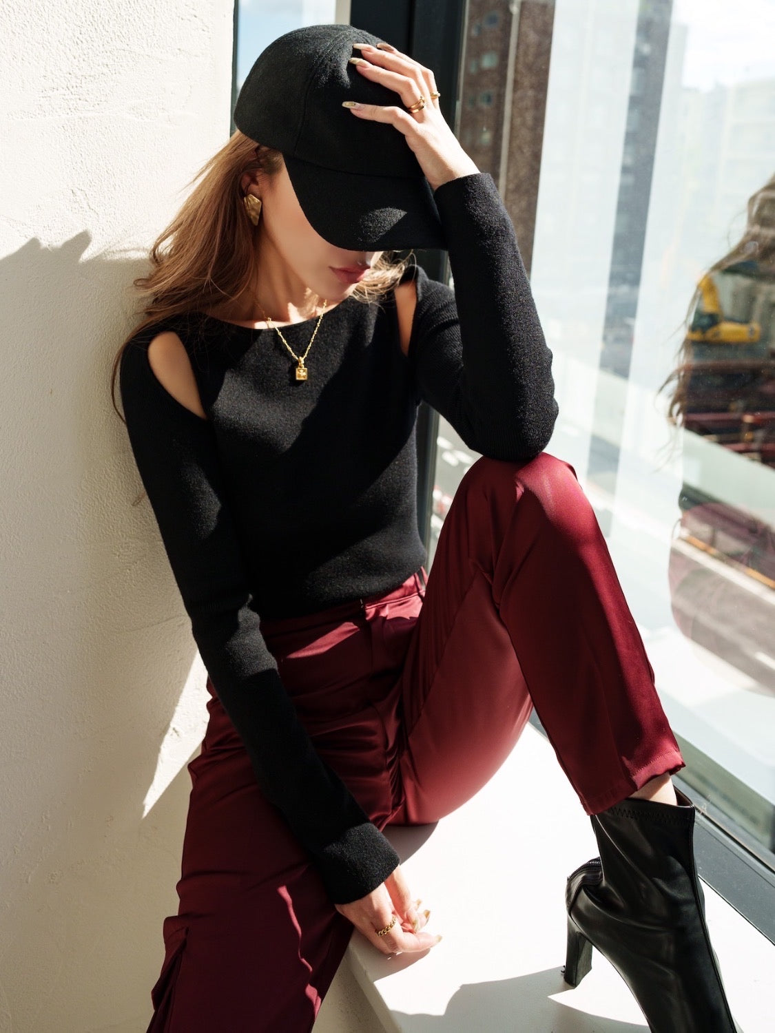 Open-shoulder ニット トップス